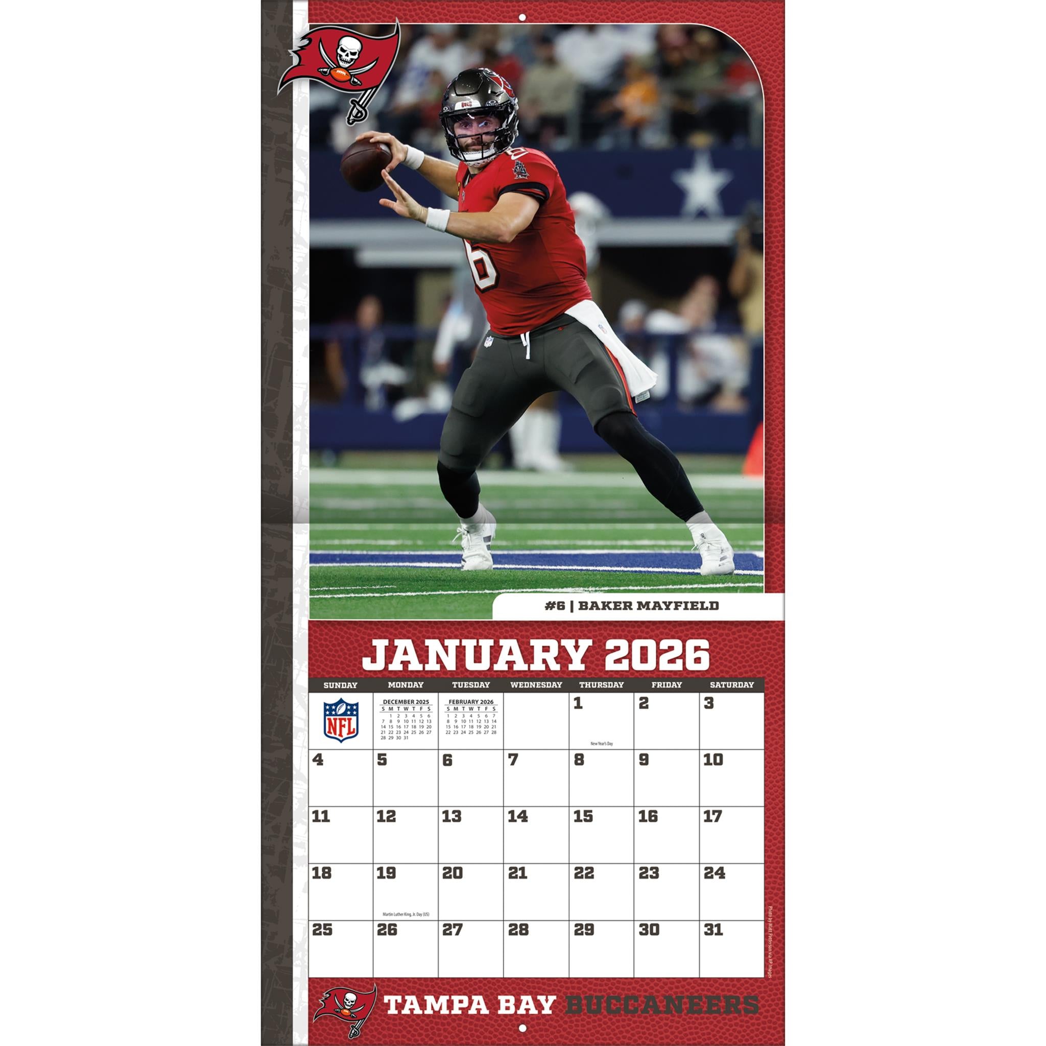 Calendrier mural 2026 des Buccaneers de Tampa Bay (NFL) - Disponible uniquement en ligne