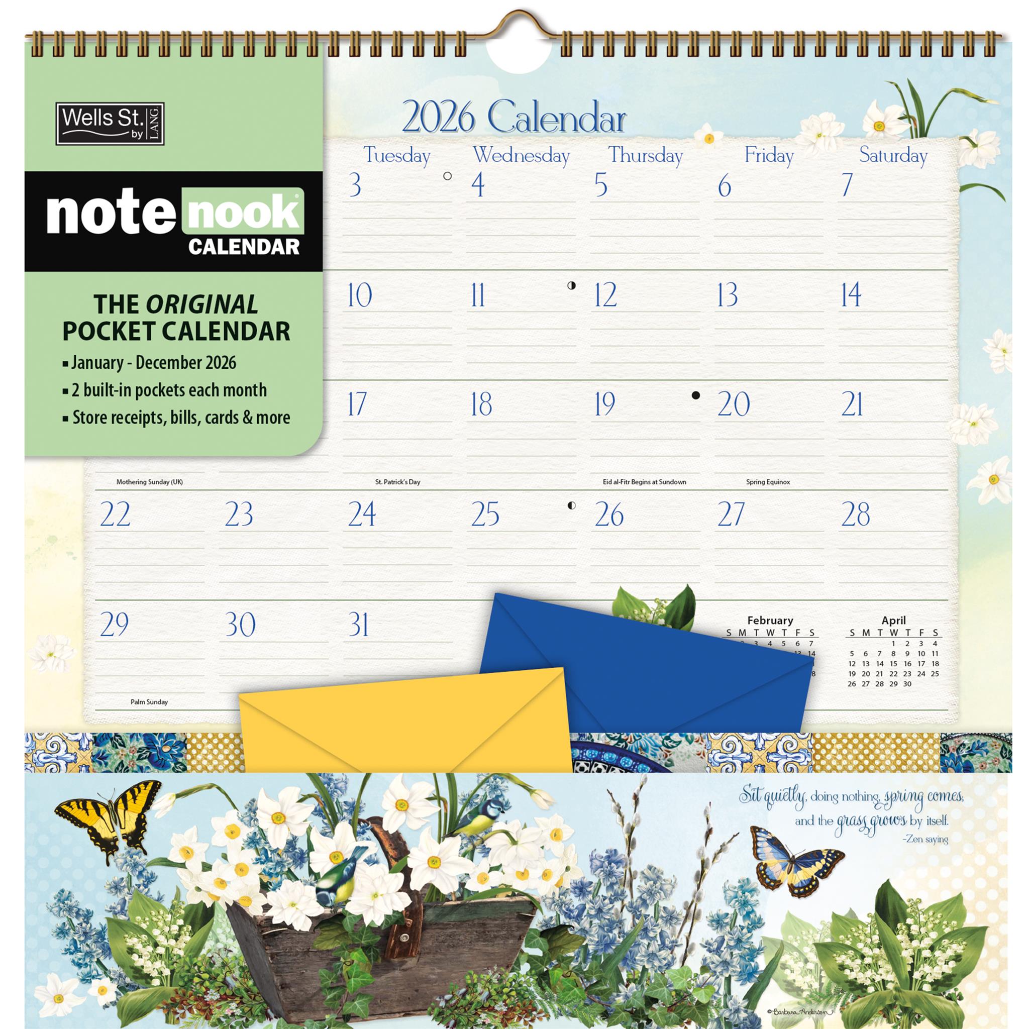 Calendrier mural 2026 du coin notes des jardins botaniques