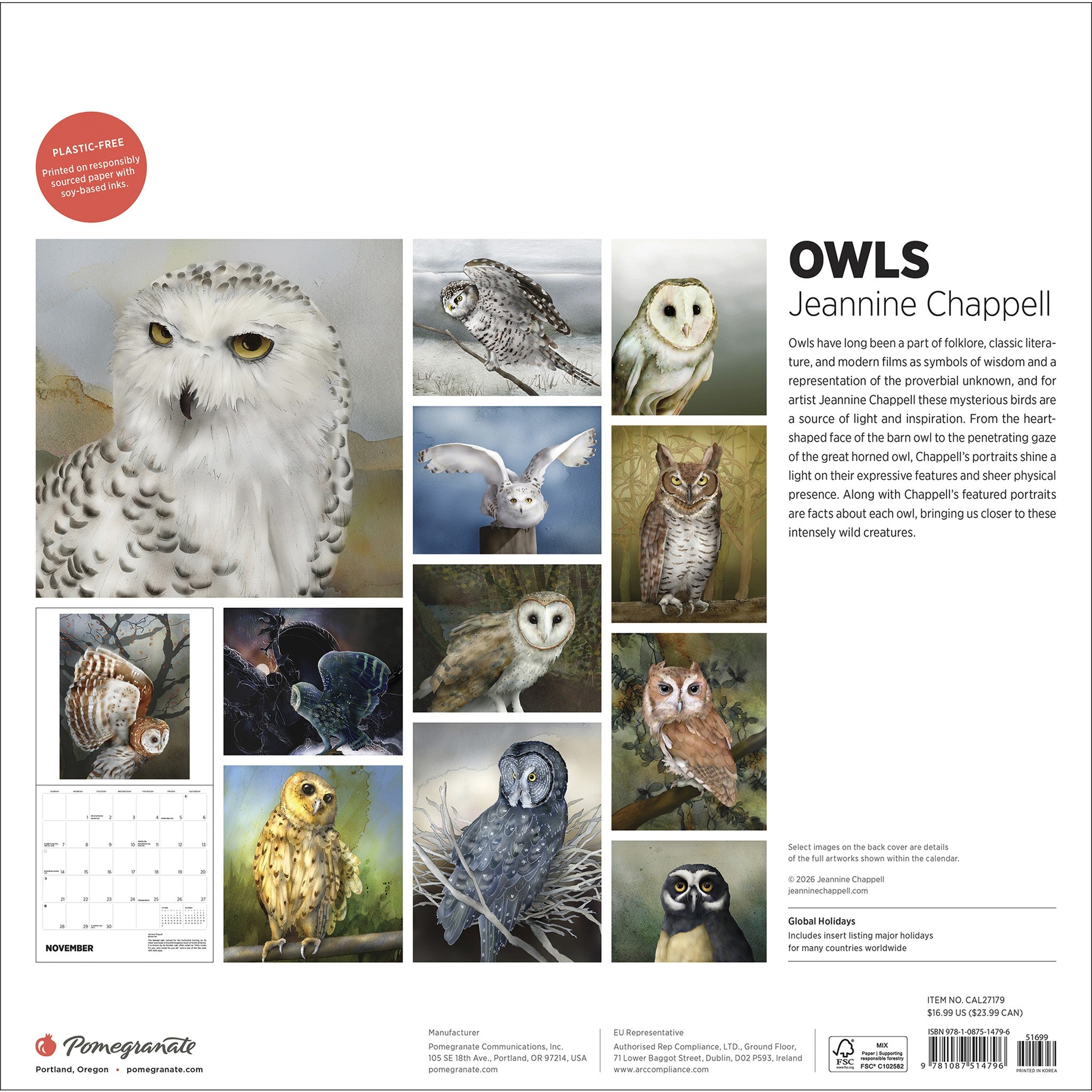 Owls Jeannine Chappell 2027 Wall Calendar