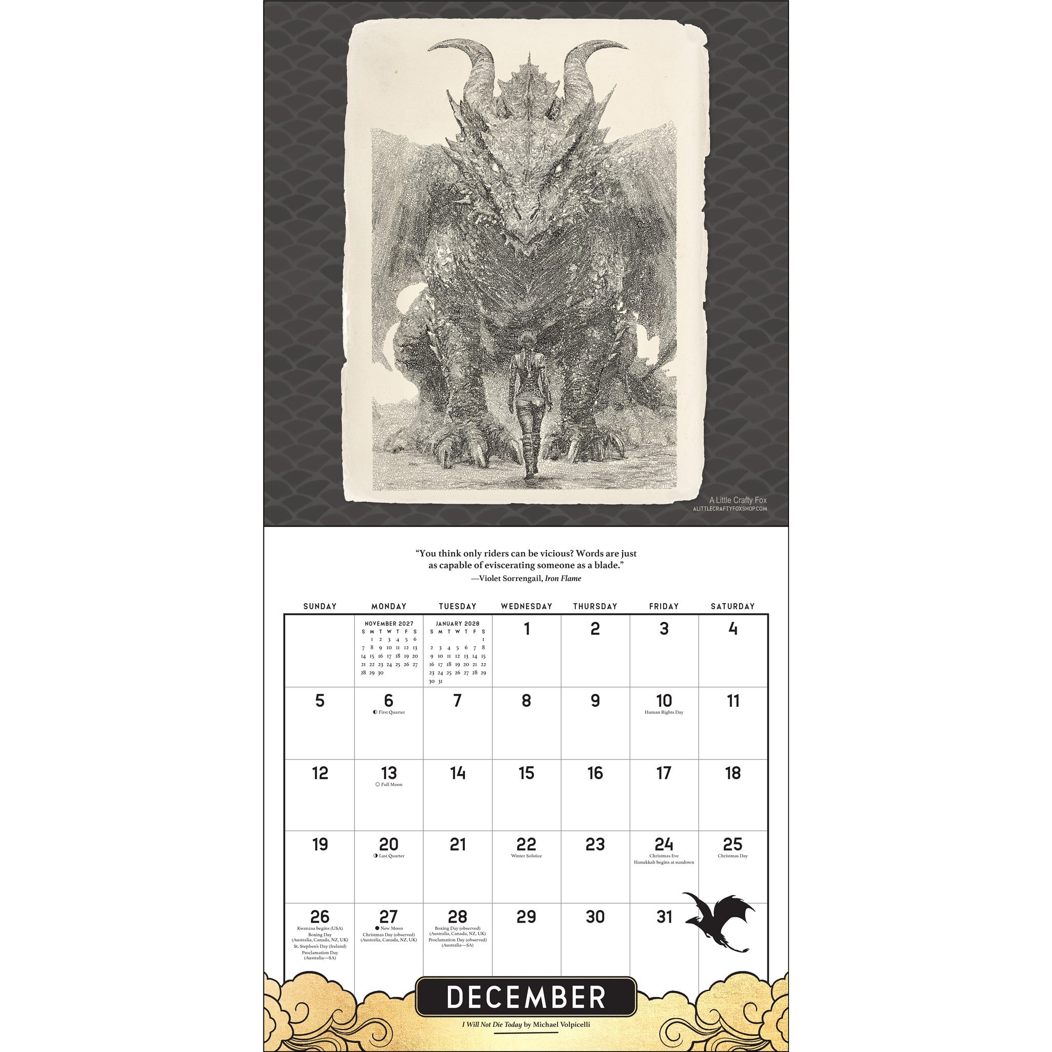 Calendrier mural 2027 officiel Fourth Wing Fan Art