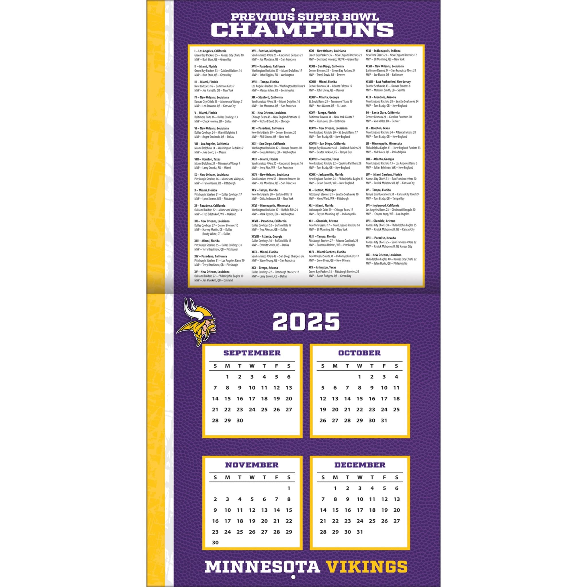 Calendrier mural NFL Minnesota Vikings 2026