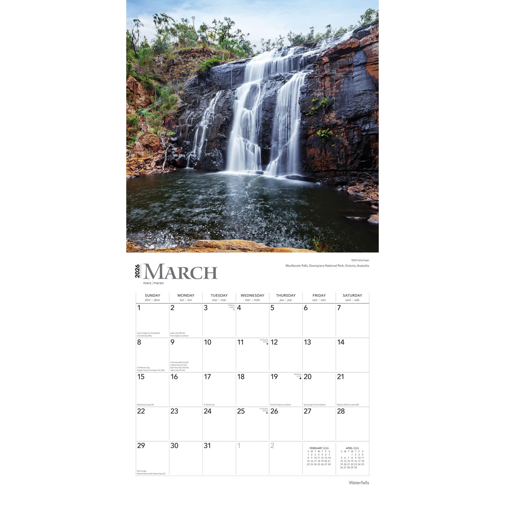 Waterfalls 2026 Wall Calendar