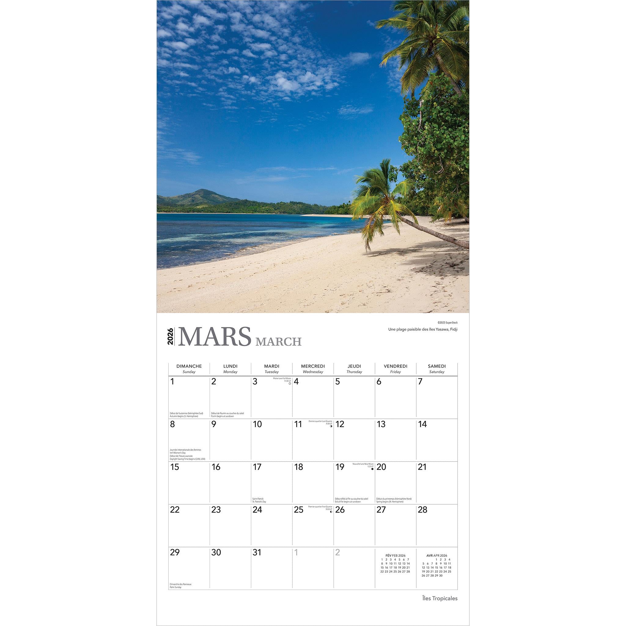 Calendrier mural Îles Tropicales 2026 (français)