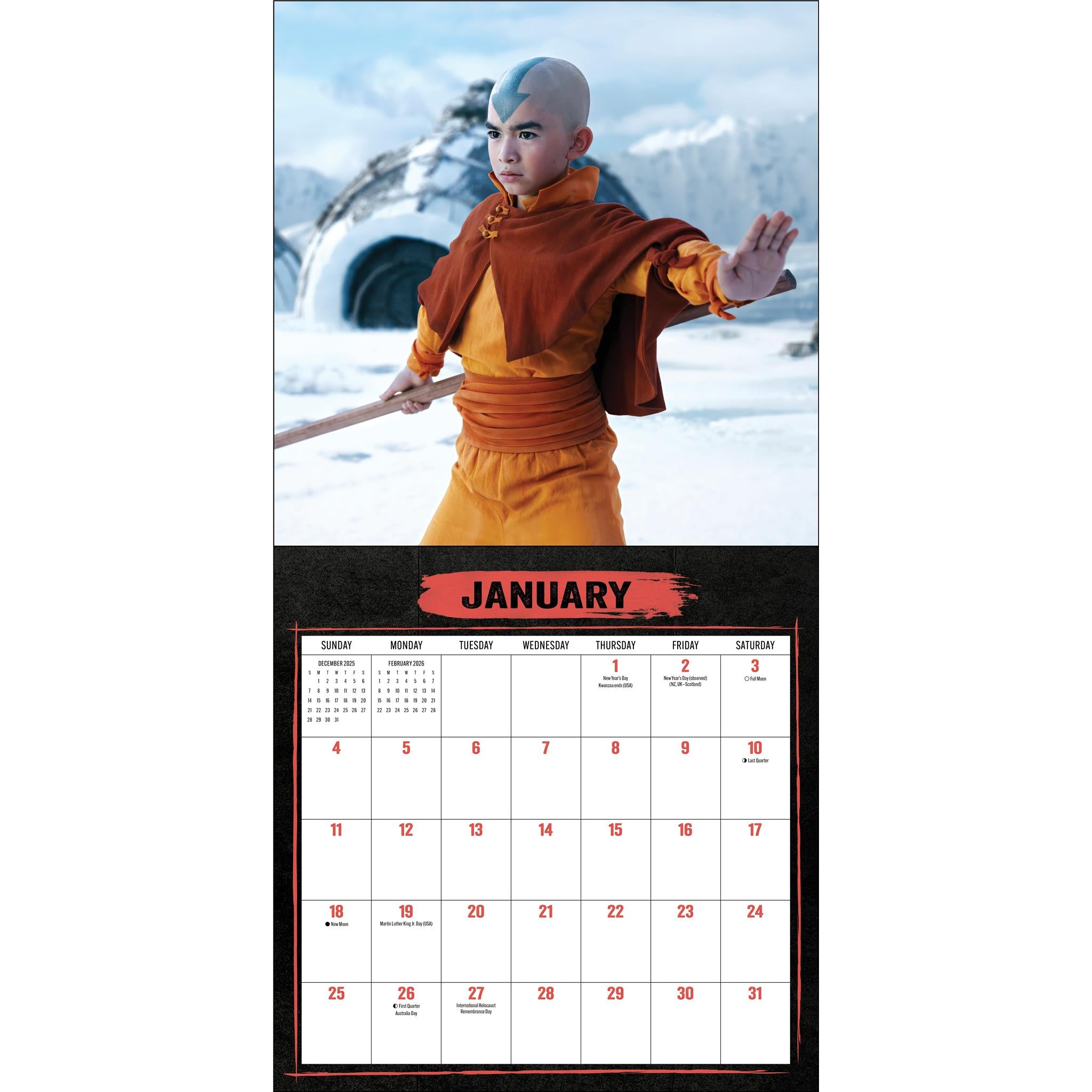 Avatar : Le Dernier Maître de l'Air (série Netflix) avec calendrier mural de luxe 2026 avec affiche - Disponible uniquement en ligne