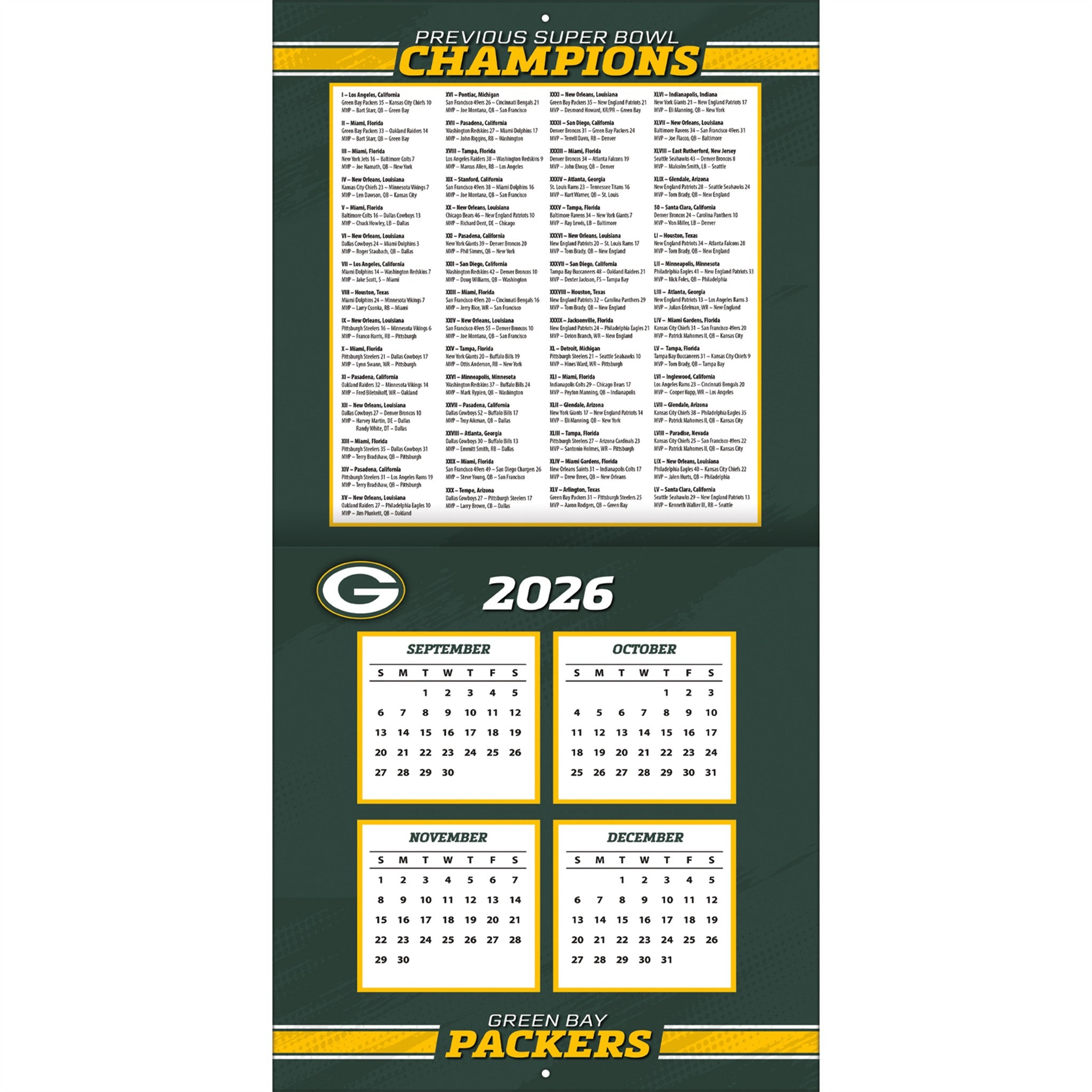 NFL Green Bay Packers 2027 Wall Calendar