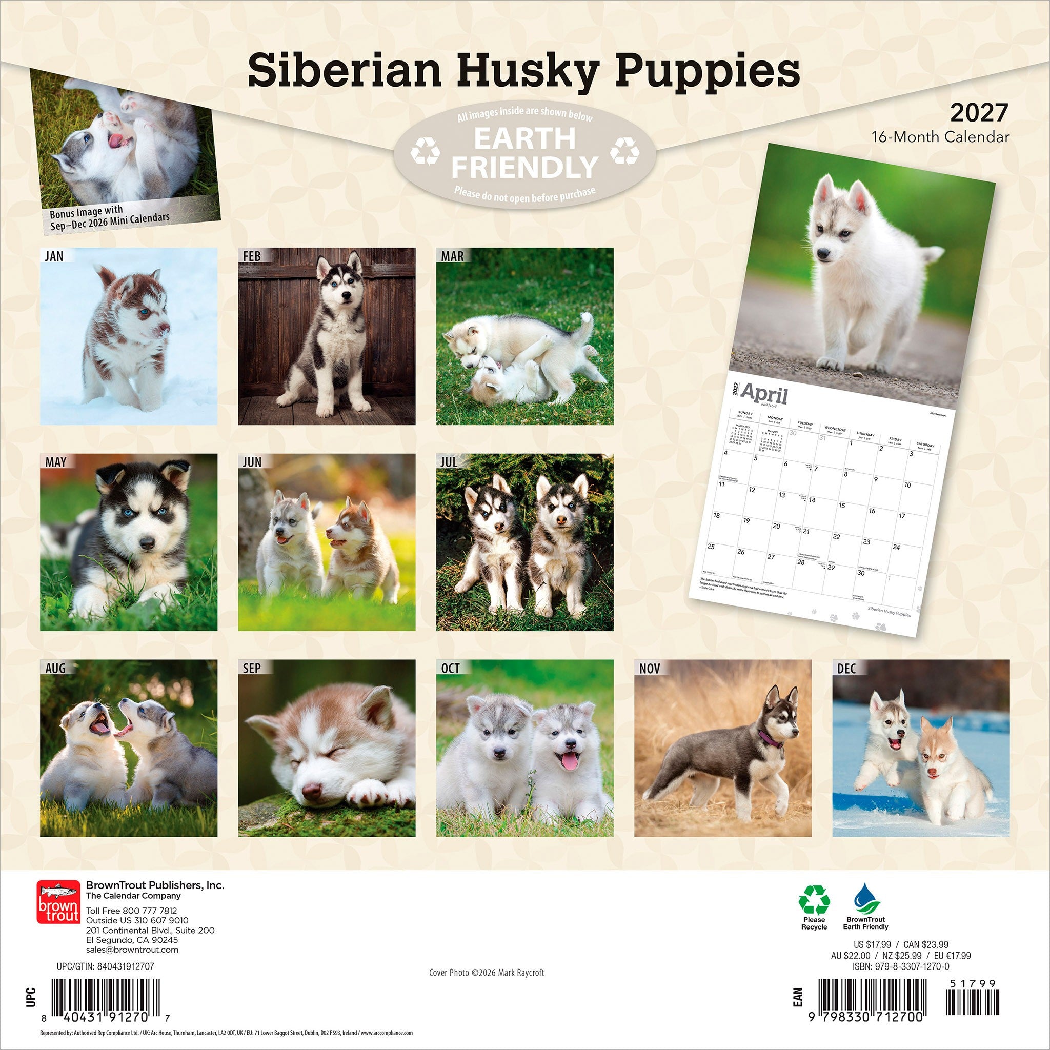Siberian Husky Puppies 2027 Wall Calendar