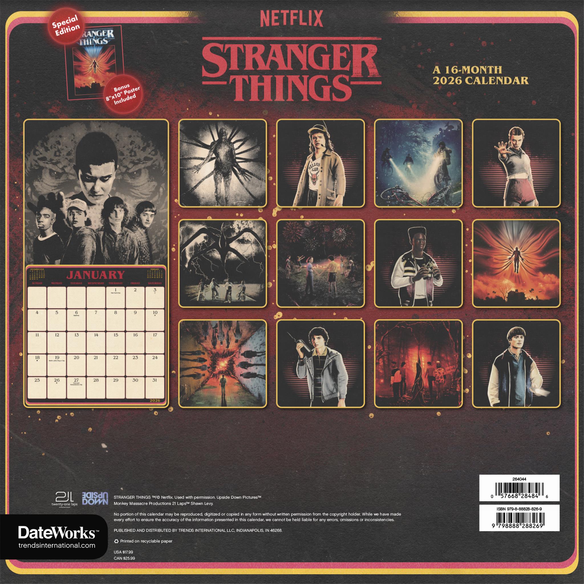 Calendrier mural de luxe exclusif Stranger Things avec impression 2026
