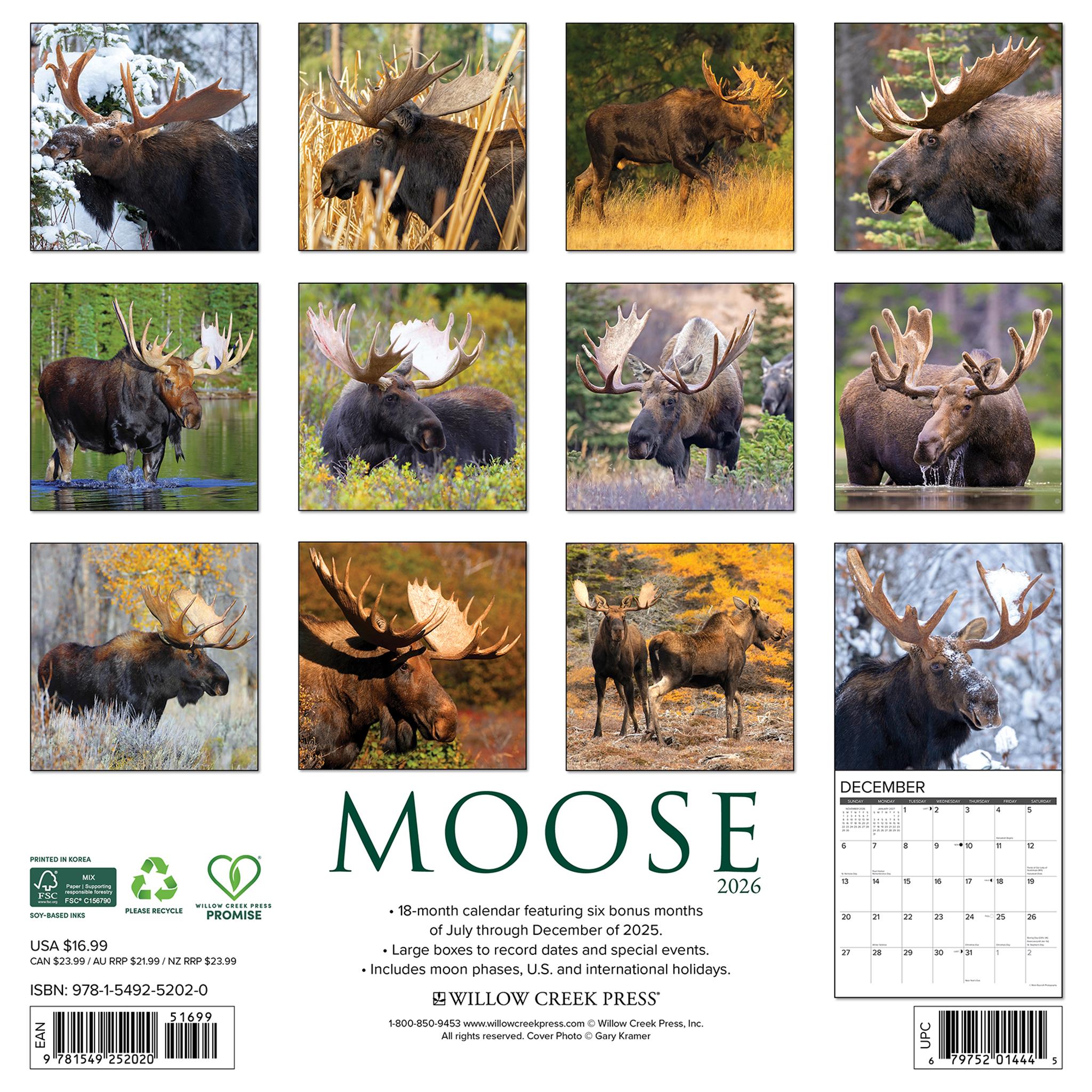 Calendrier mural Moose 2026 - Disponible uniquement en ligne