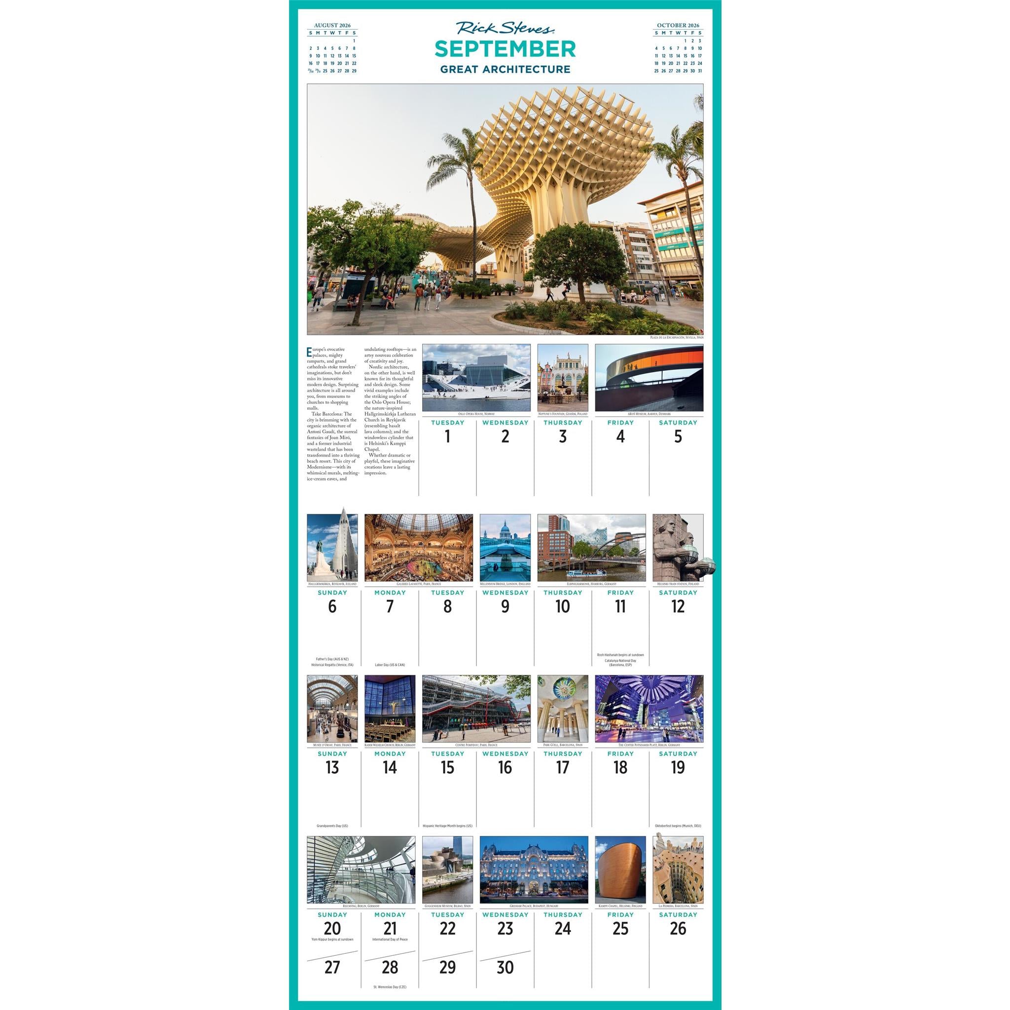 Calendrier mural Europe 365 Rick Steves 2026