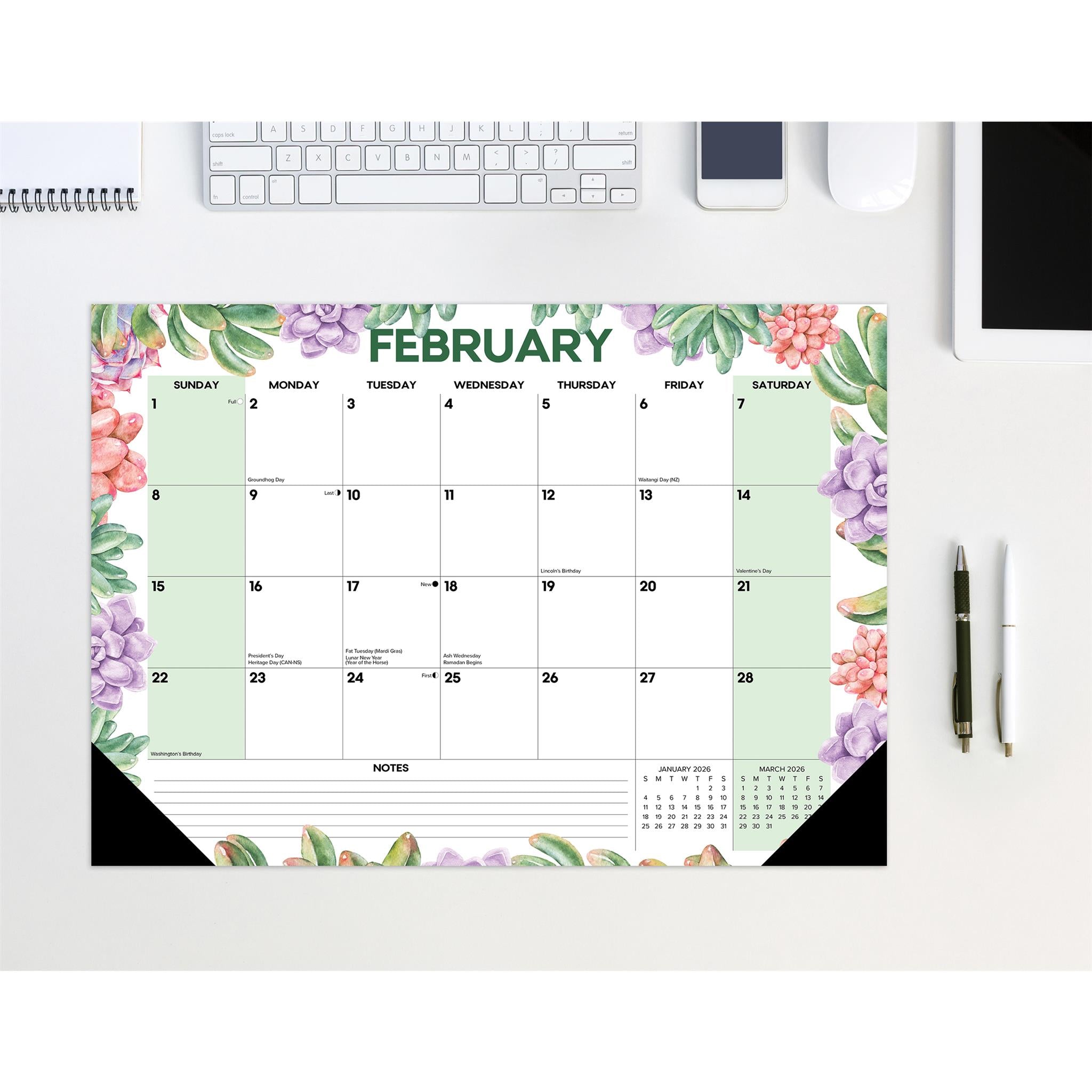 Succulents 2026 Small Desk Pad Calendar