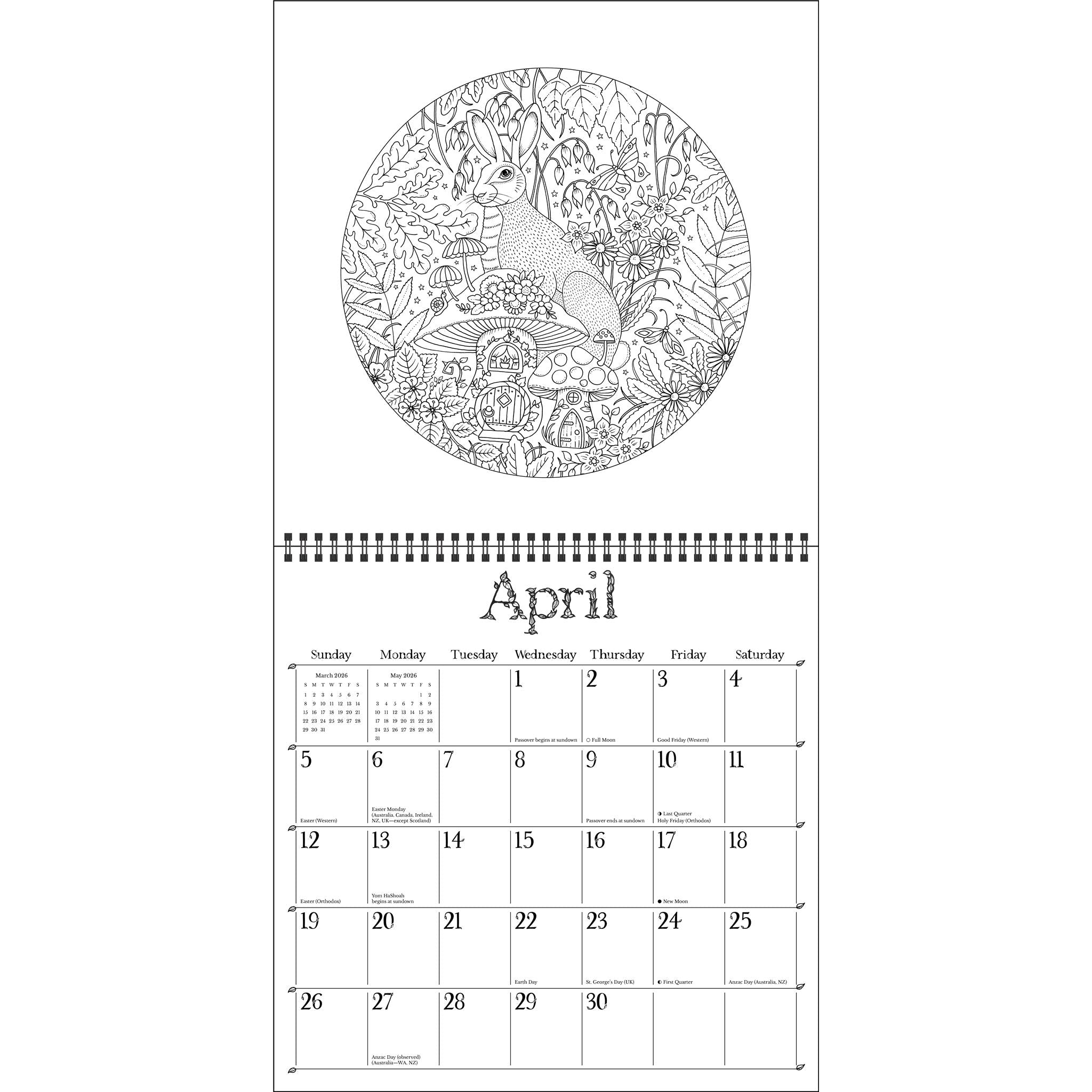 Calendrier mural à colorier 2026 de Johanna Basford