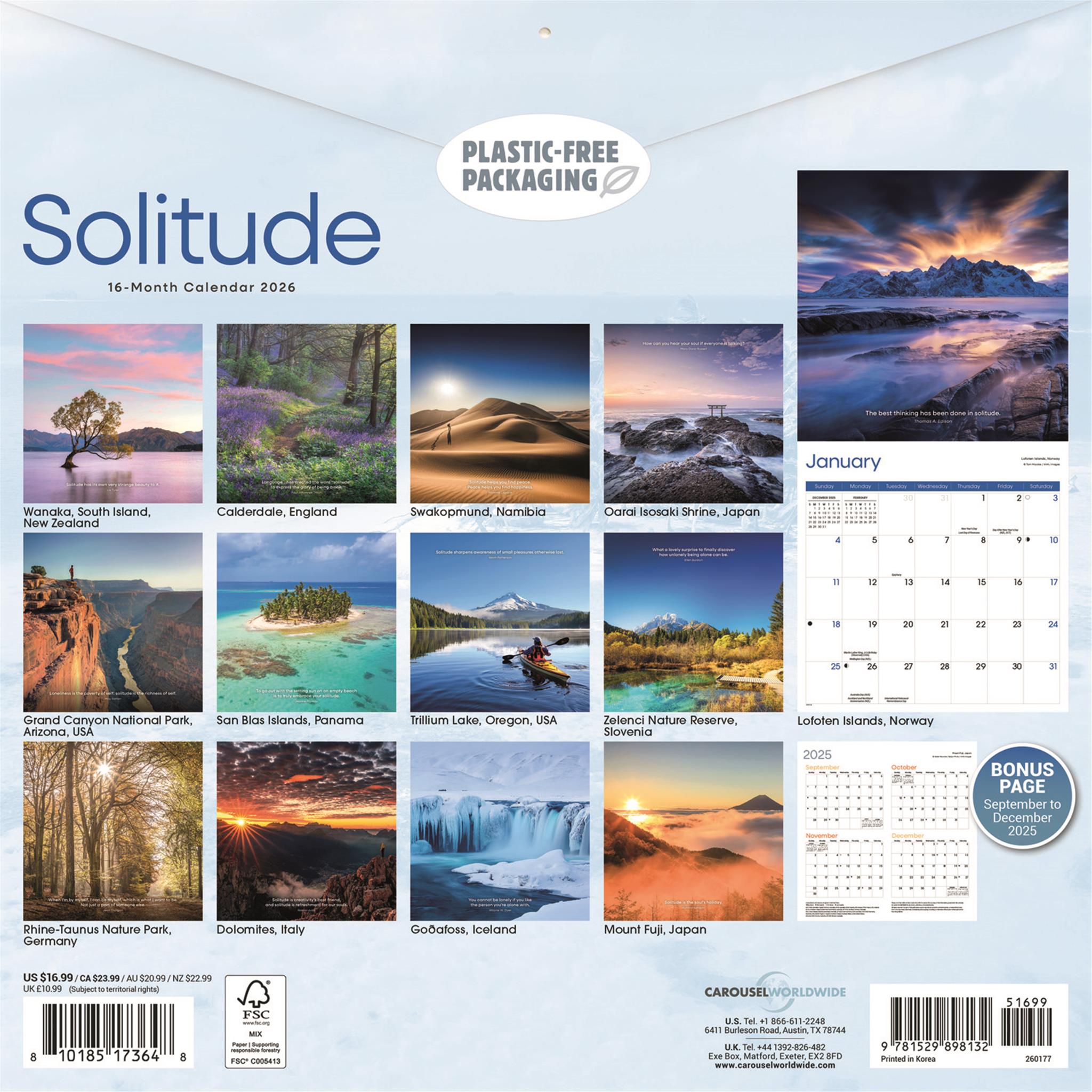 Calendrier mural Solitude 2026