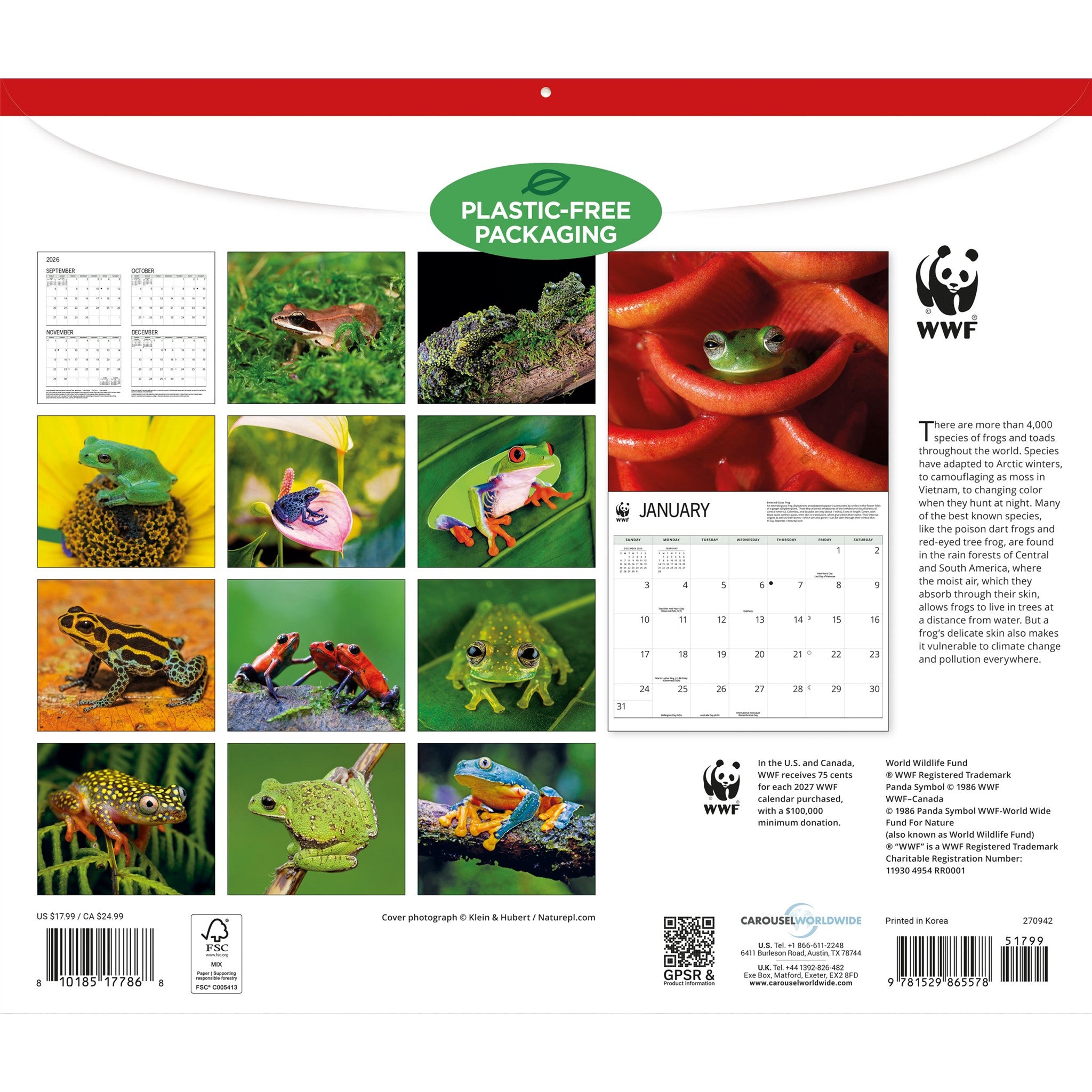 Calendrier mural 2027 Grenouilles du Fonds mondial pour la nature