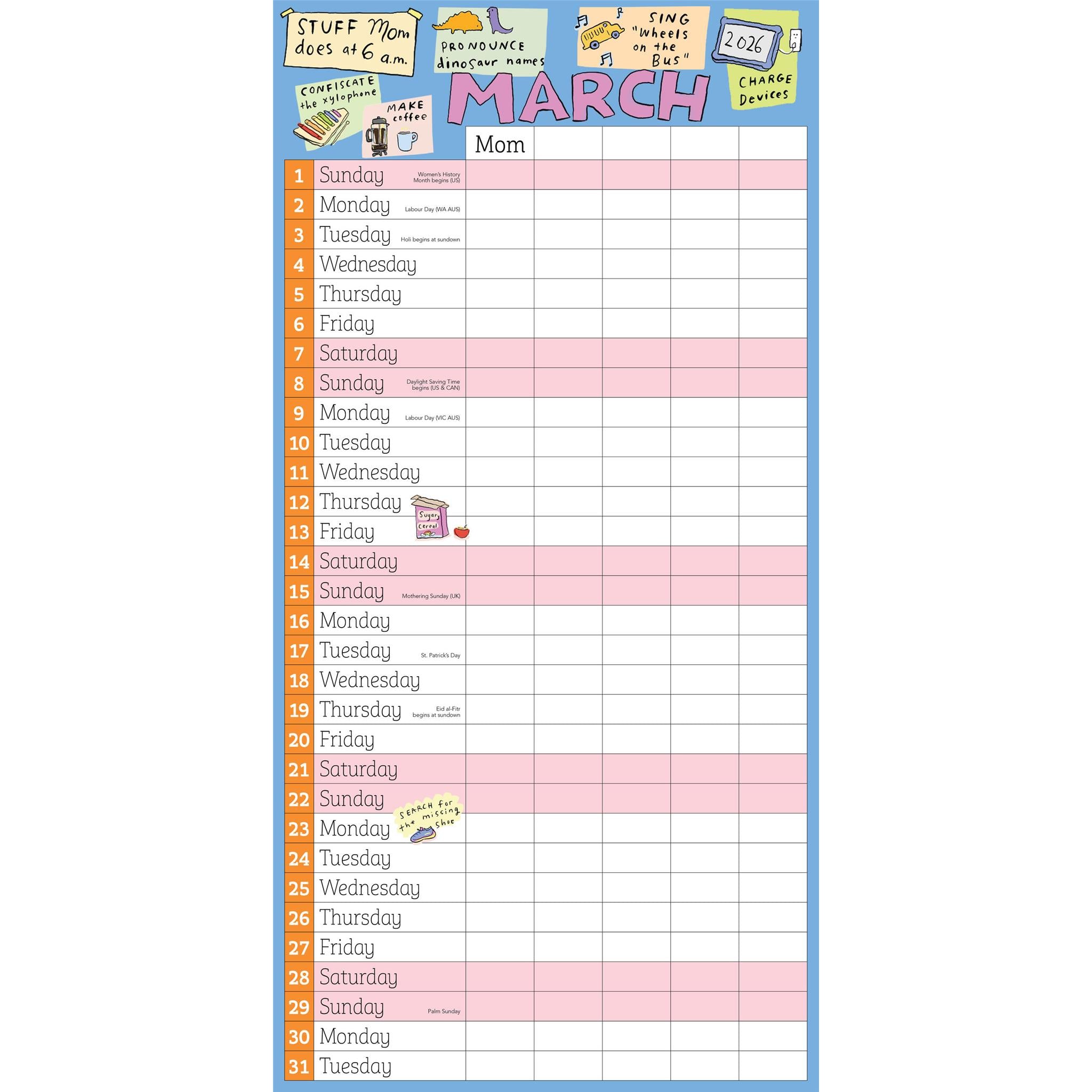 Moms Family 2025-2026 Wall Calendar