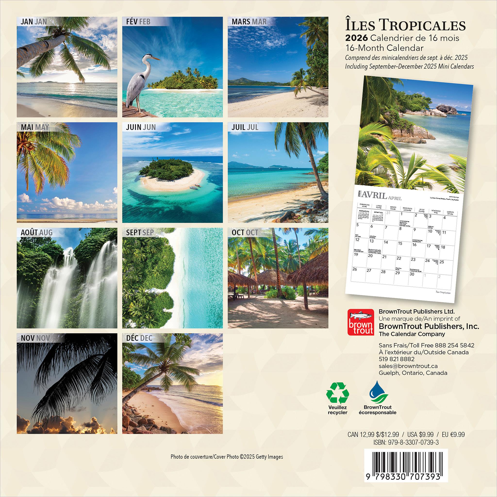 Mini Calendrier Iles Tropicales 2026 (Français)
