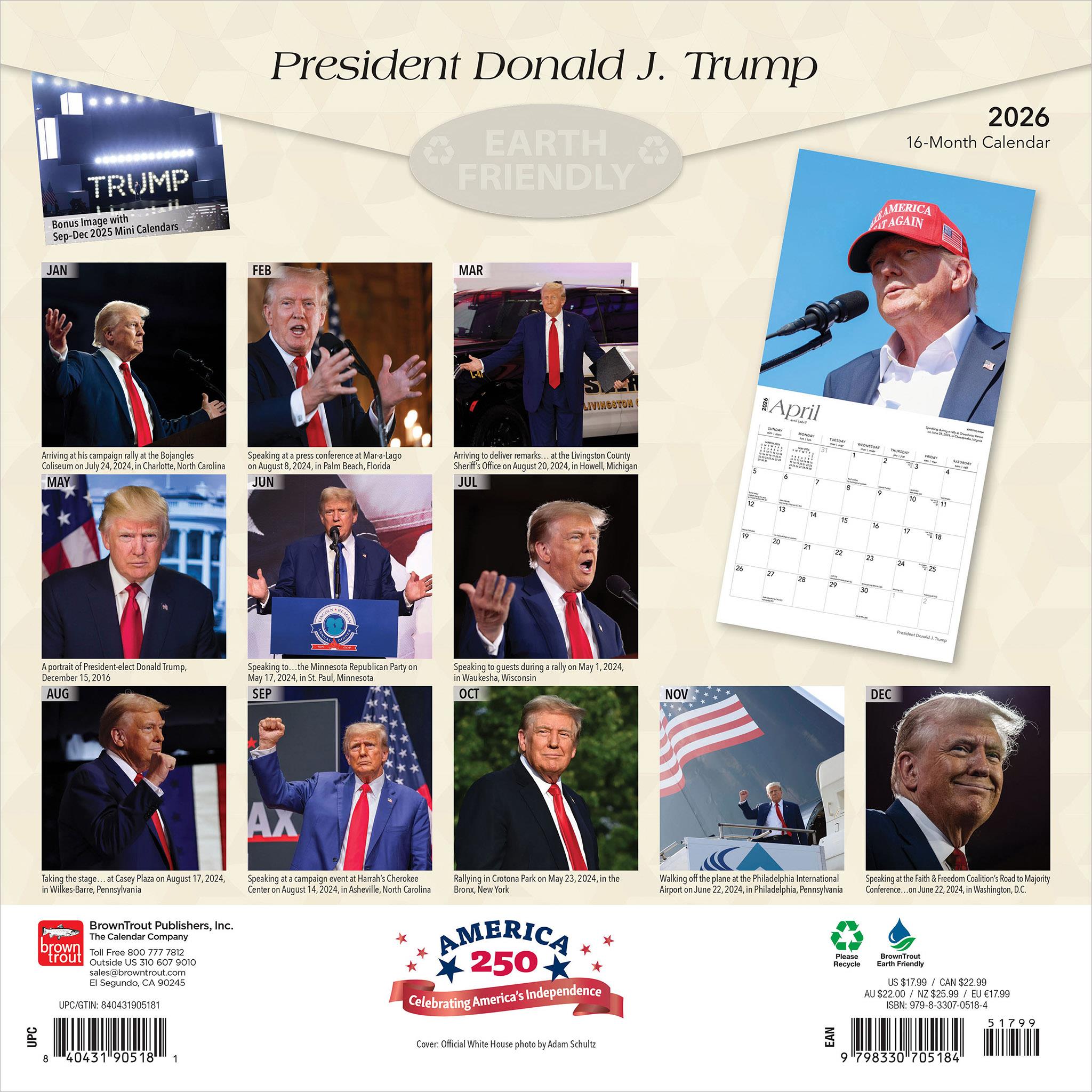 Calendrier mural 2026 du président Donald J. Trump - Disponible uniquement en ligne