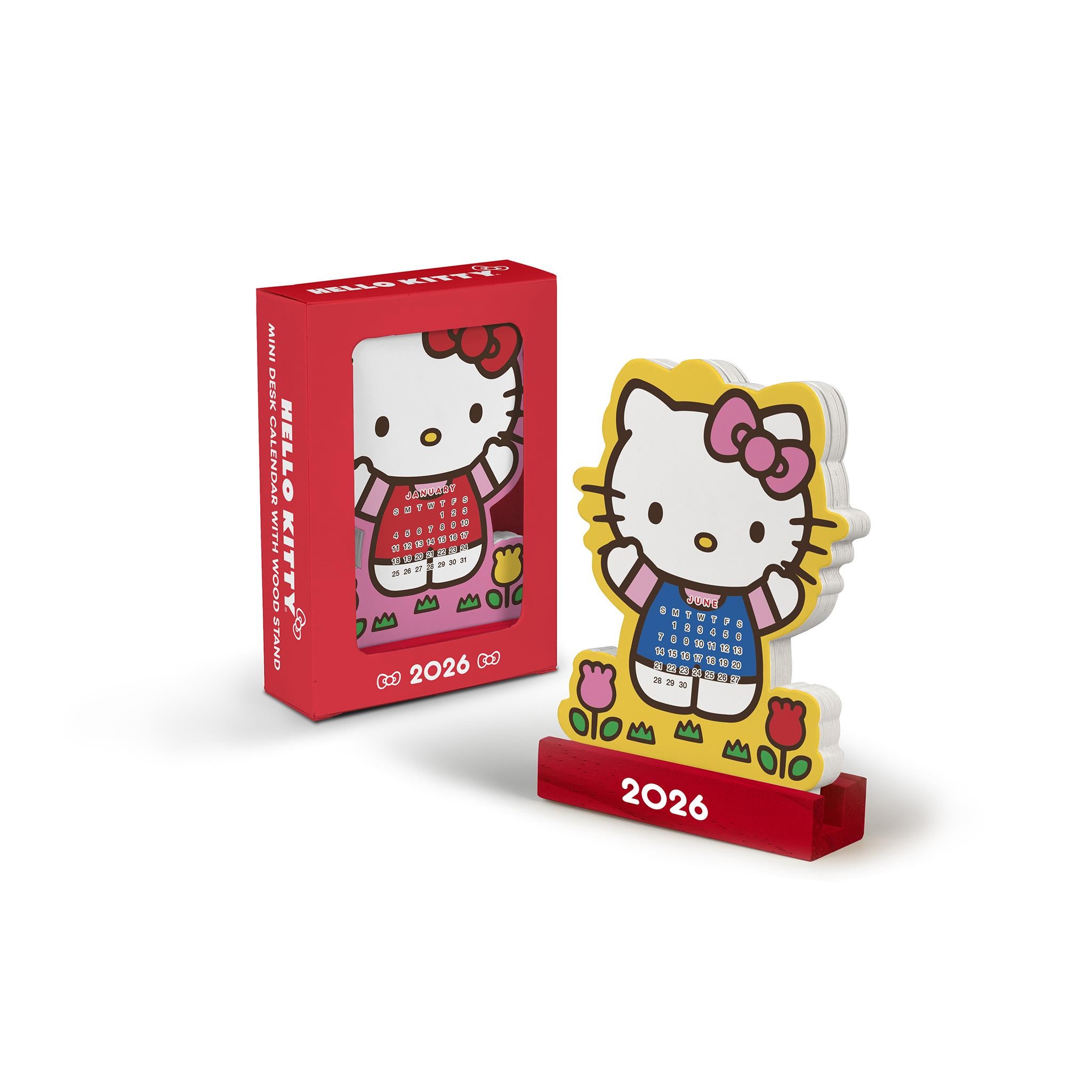 Calendrier Hello Kitty rose ludique sur chevalet avec support en bois 2026 - Disponible uniquement en ligne
