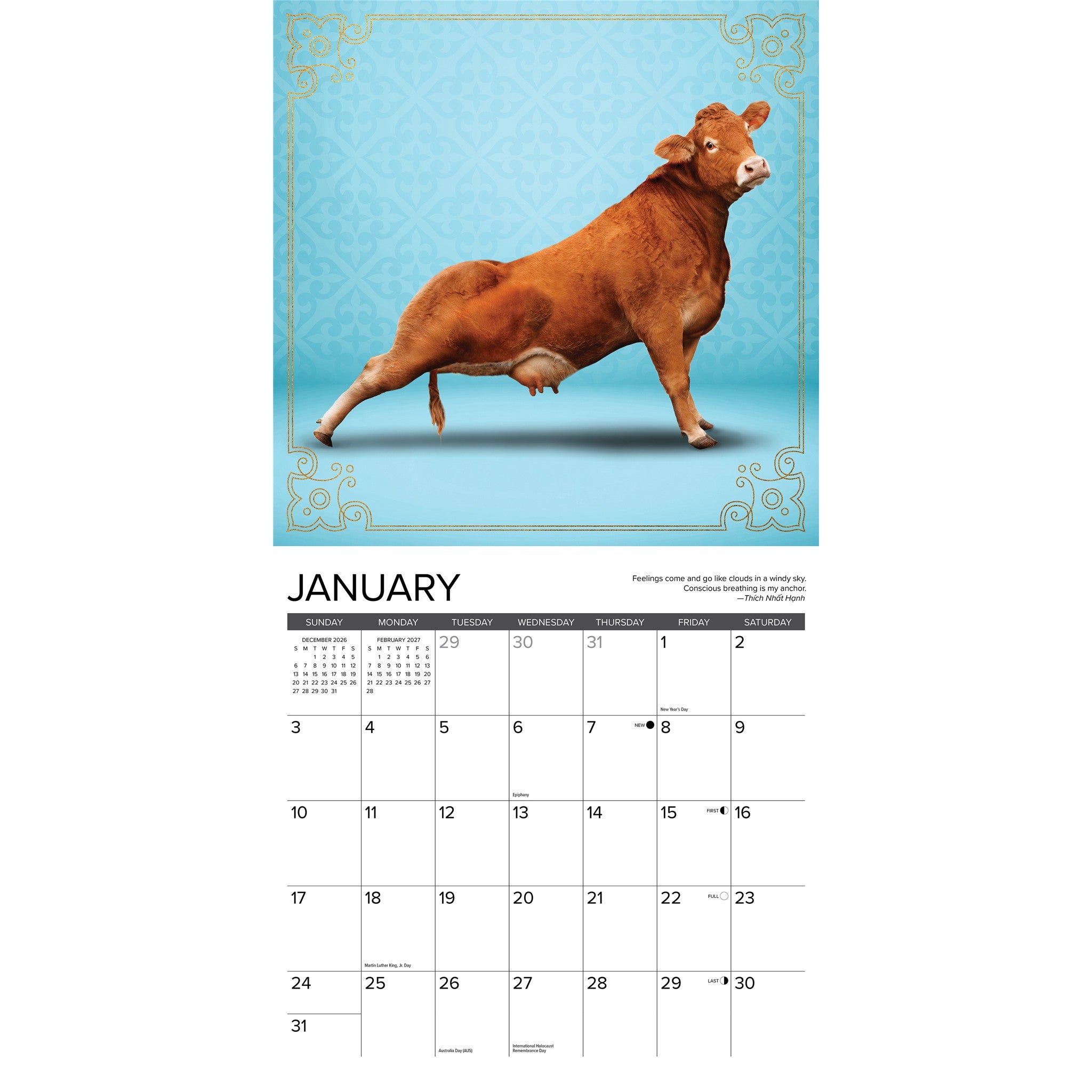 Cow Yoga 2027 Wall Calendar