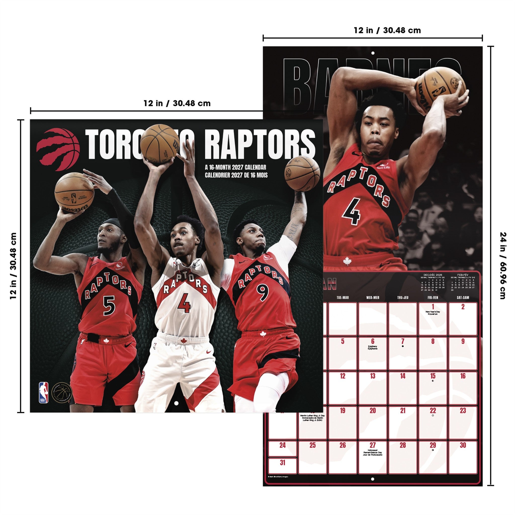 Calendrier mural NBA Toronto Raptors 2027