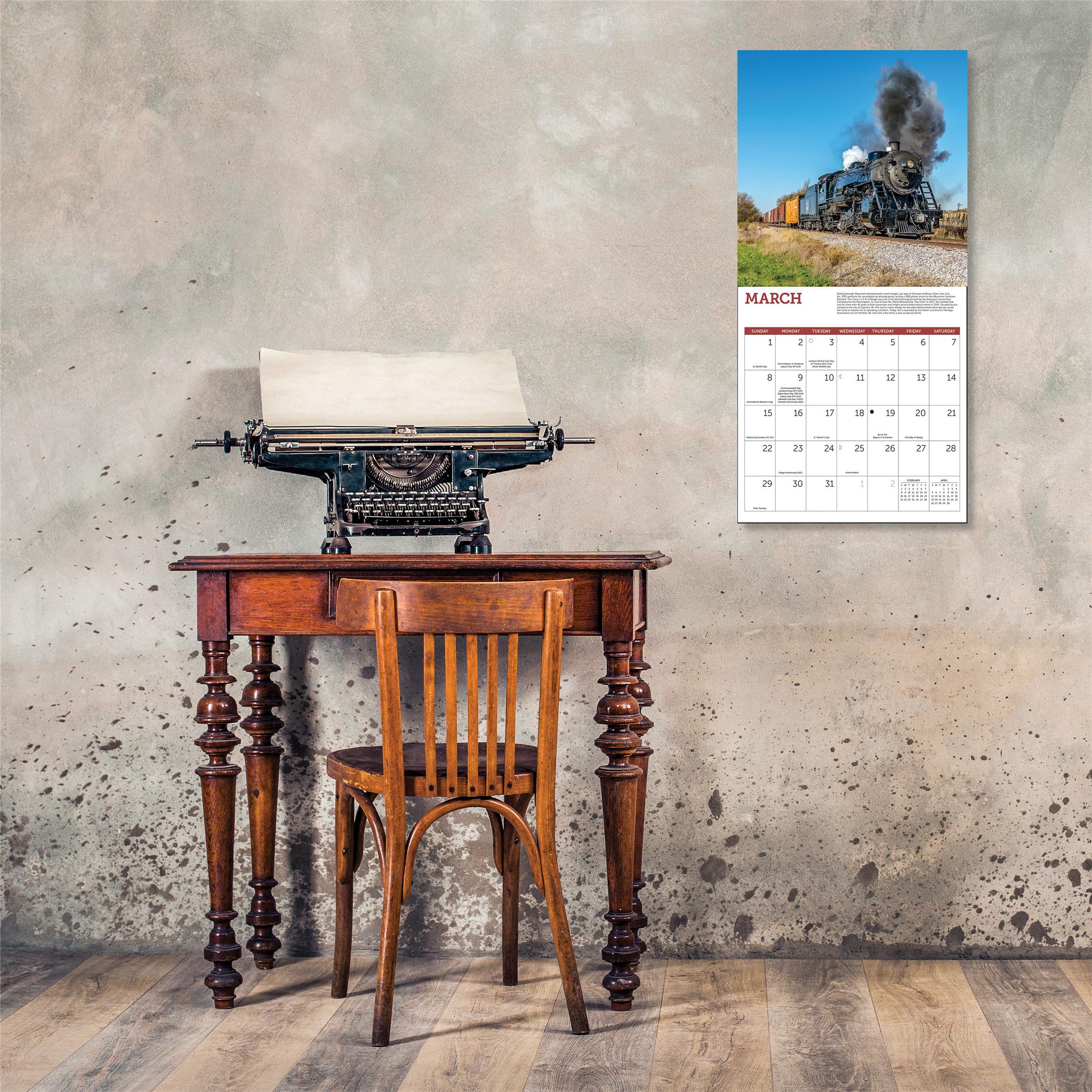 Steam Trains 2026 Wall Calendar