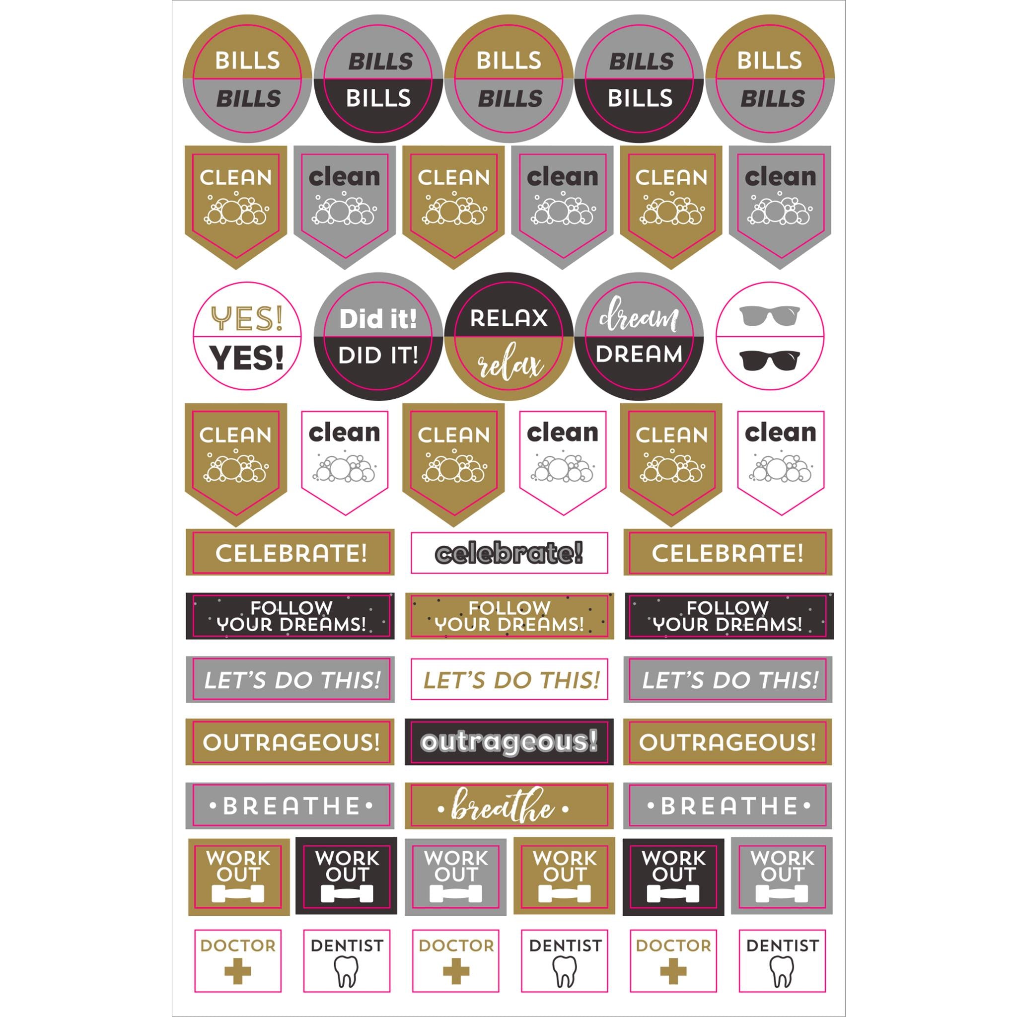 Black and Gold Essentials Planner Stickers - Online Only