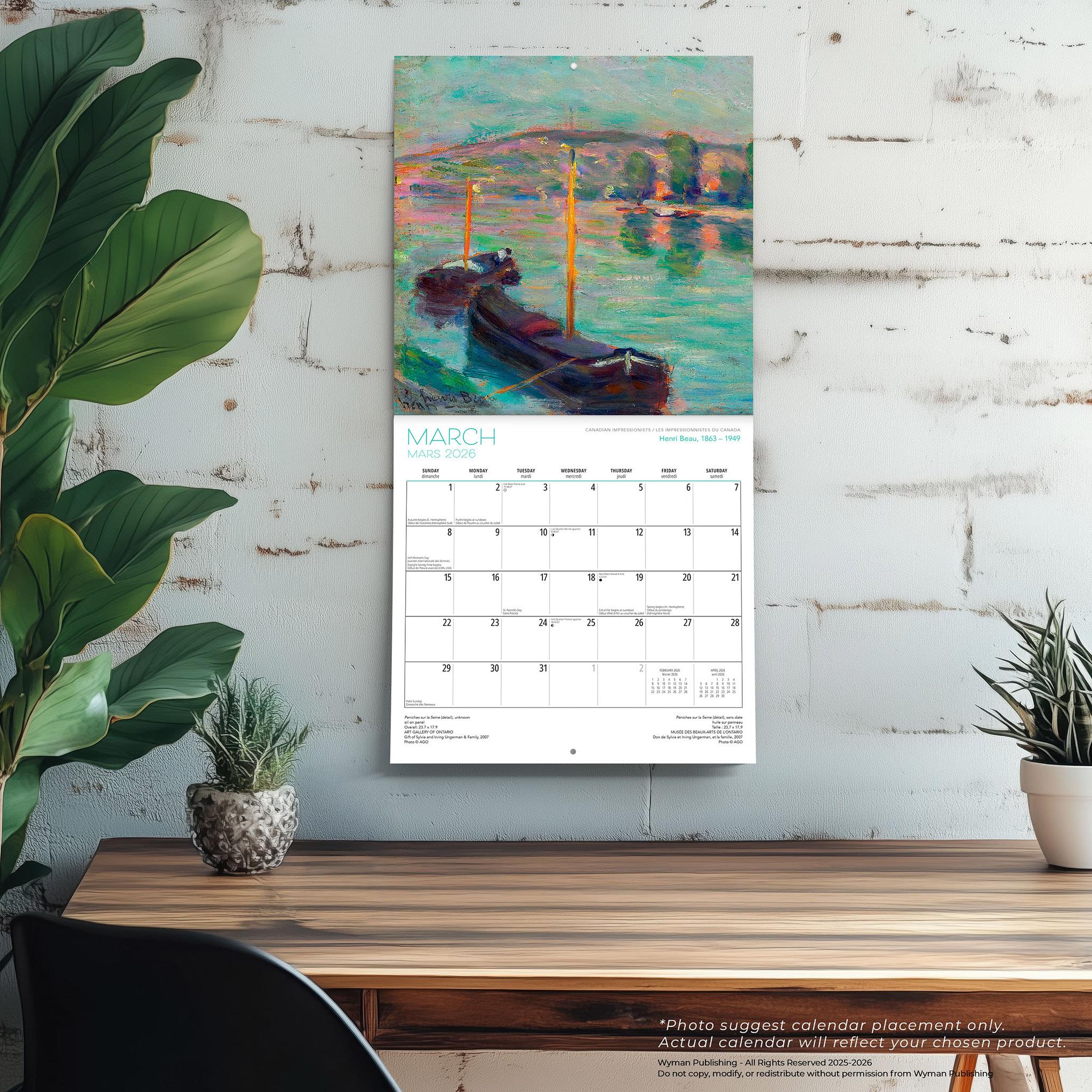 Canadian Impressionists AGO Bilingual 2026 Wall Calendar