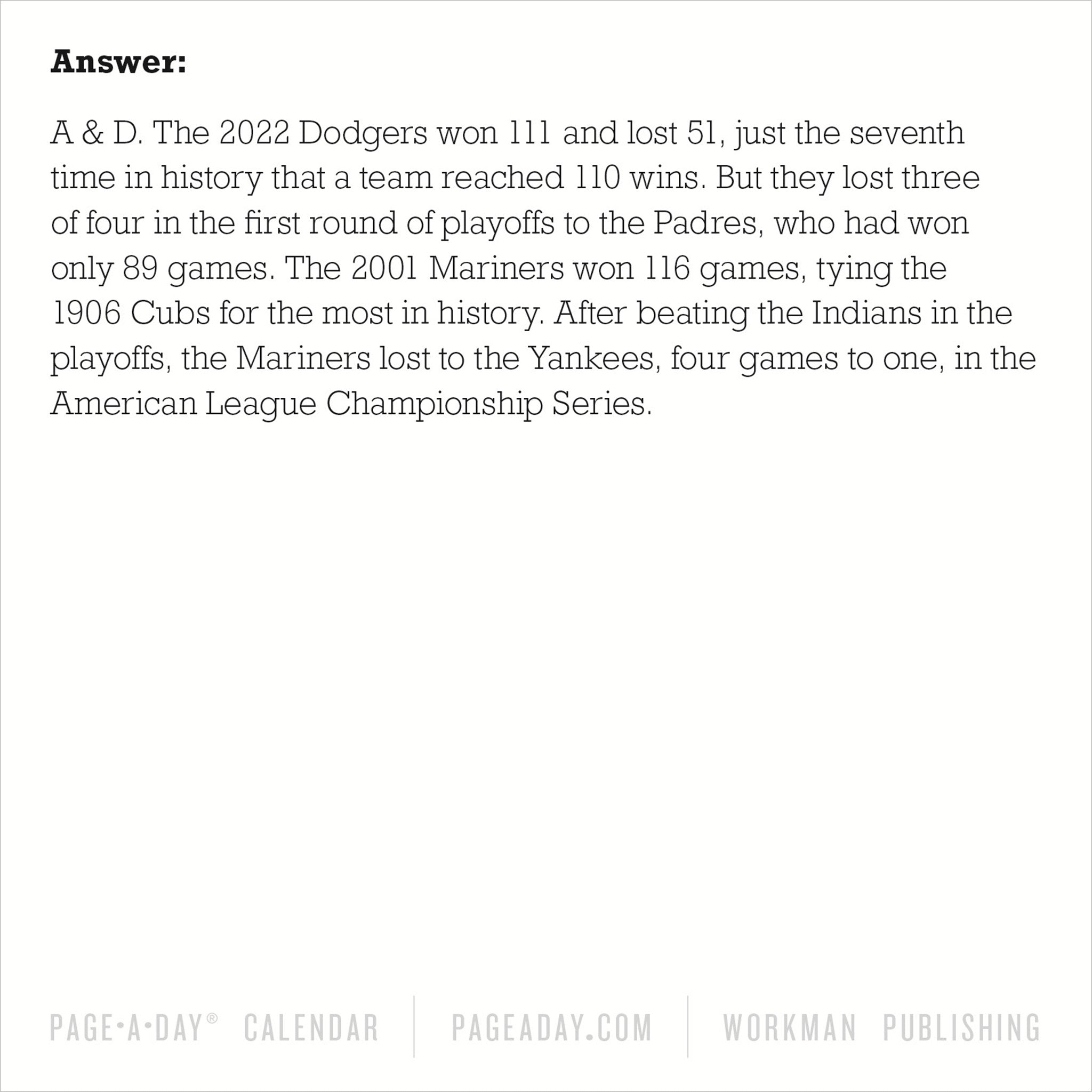 Un calendrier de bureau Un an d'anecdotes sur le baseball 2027