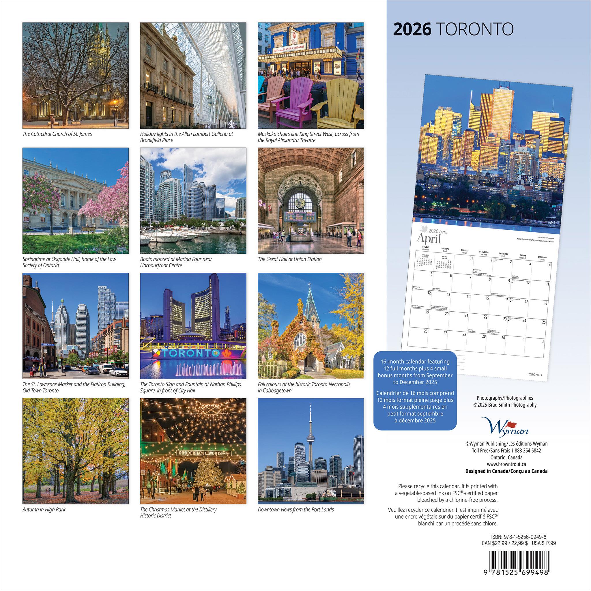Calendrier mural de Toronto 2026