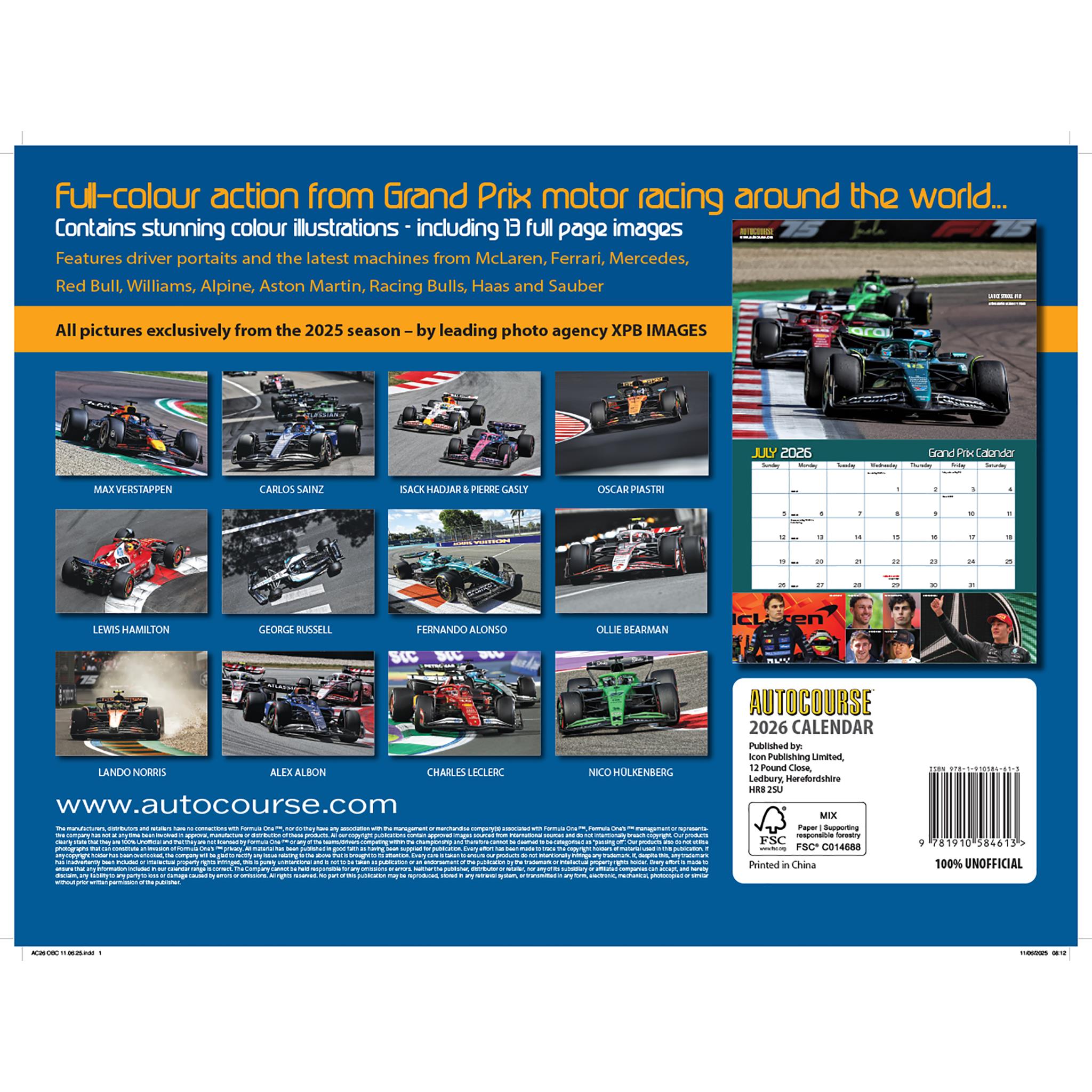 Calendrier mural Autocourse Grand Prix 2026