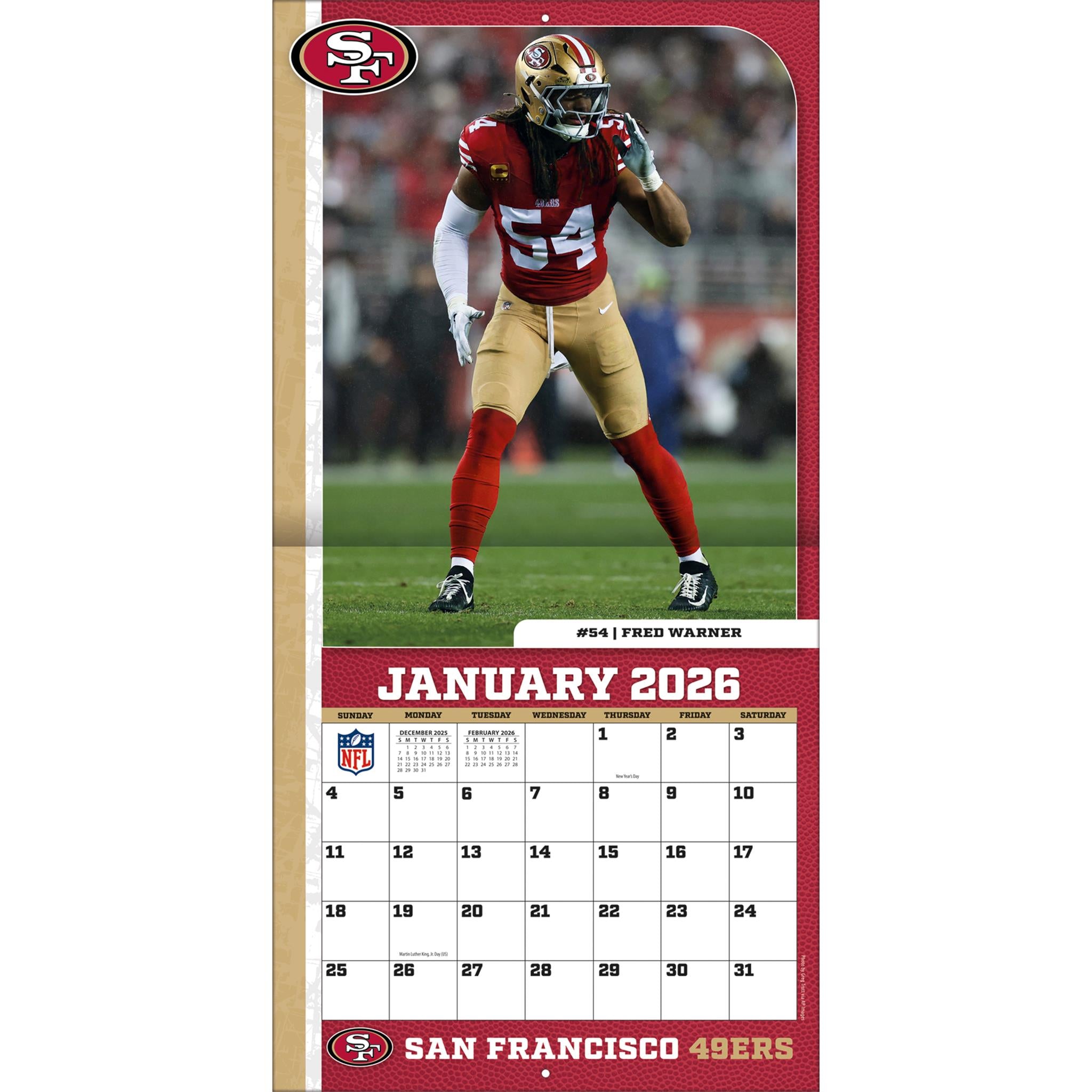 NFL San Francisco 49Ers 2026 Wall Calendar