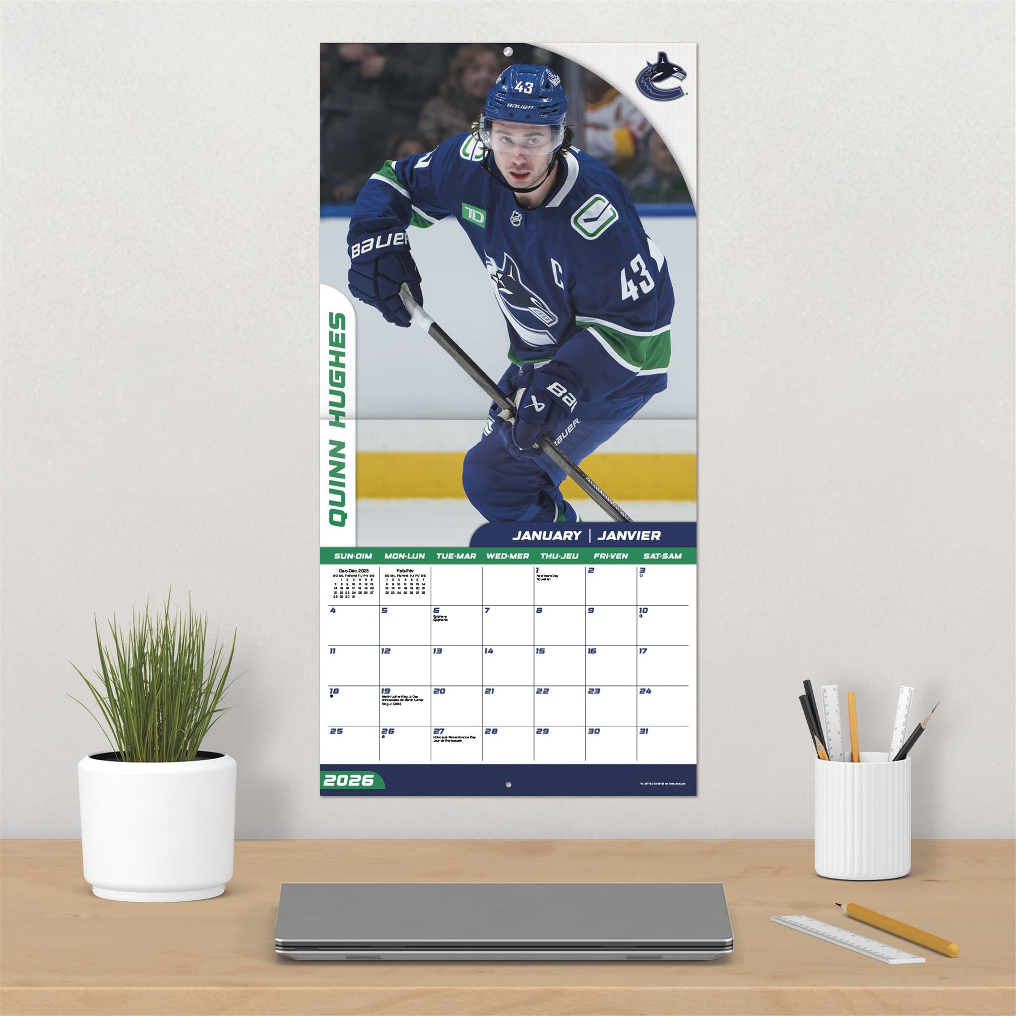 NHL Vancouver Canucks Bilingual 2026 Wall Calendar