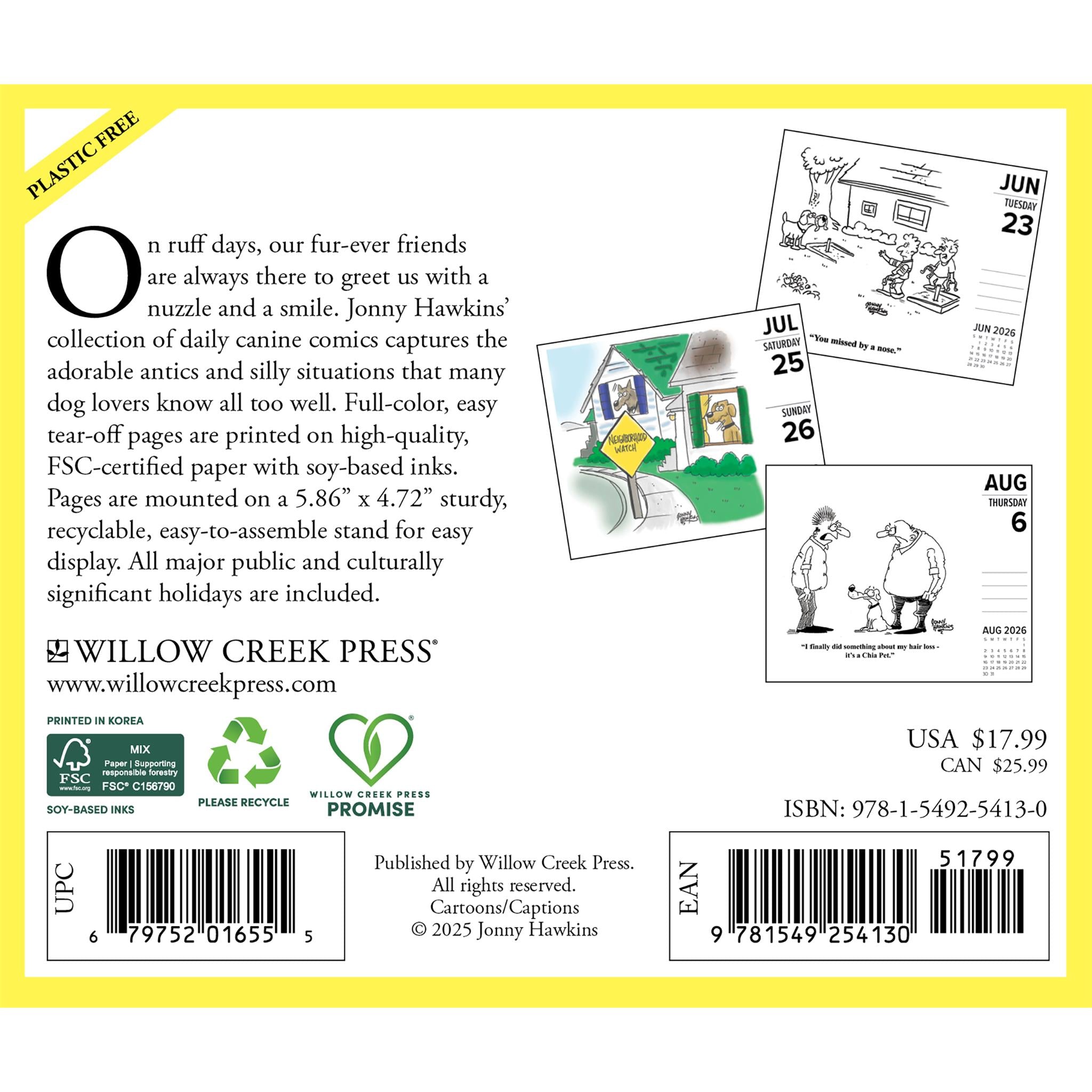 Calendrier 2026 avec un dessin de chien par jour, par Jonny Hawkins - Disponible uniquement en ligne