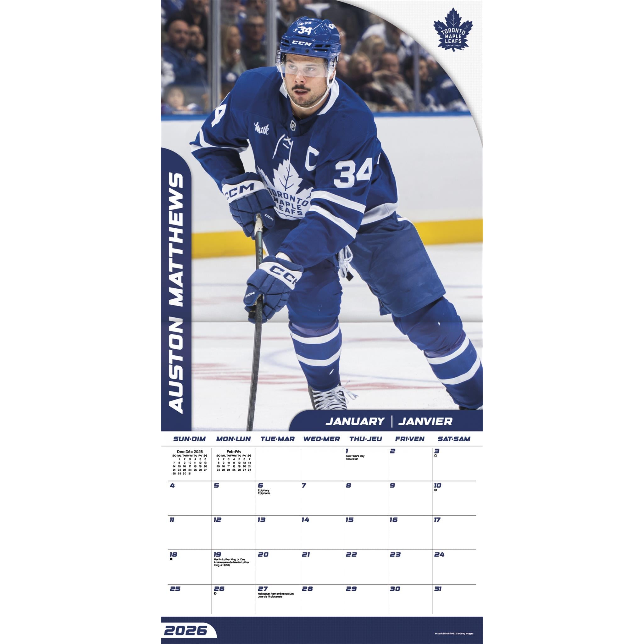 Calendrier mural bilingue 2026 des Maple Leafs de Toronto (LNH)