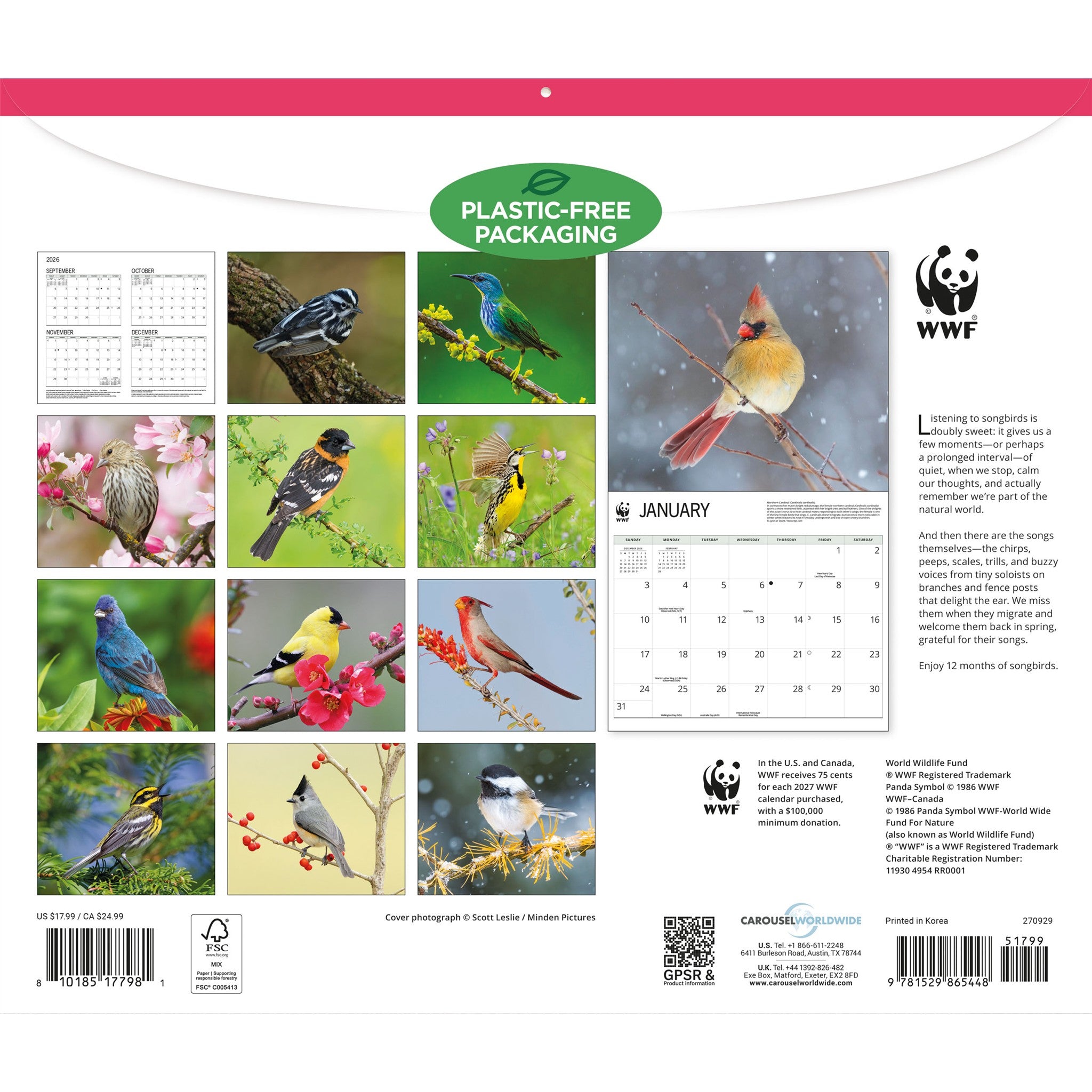Calendrier mural 2027 Chants d'oiseaux du WWF