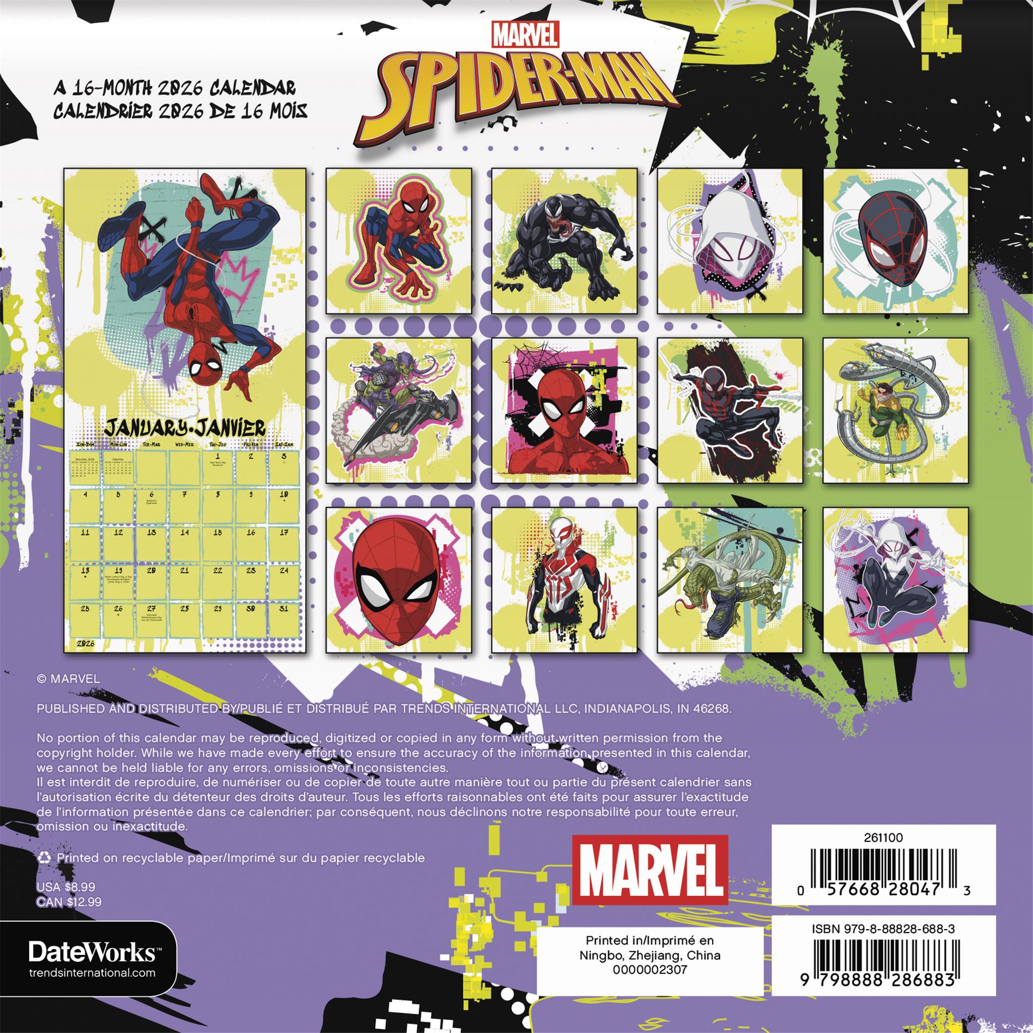 Mini-calendrier bilingue Spider-Man 2026