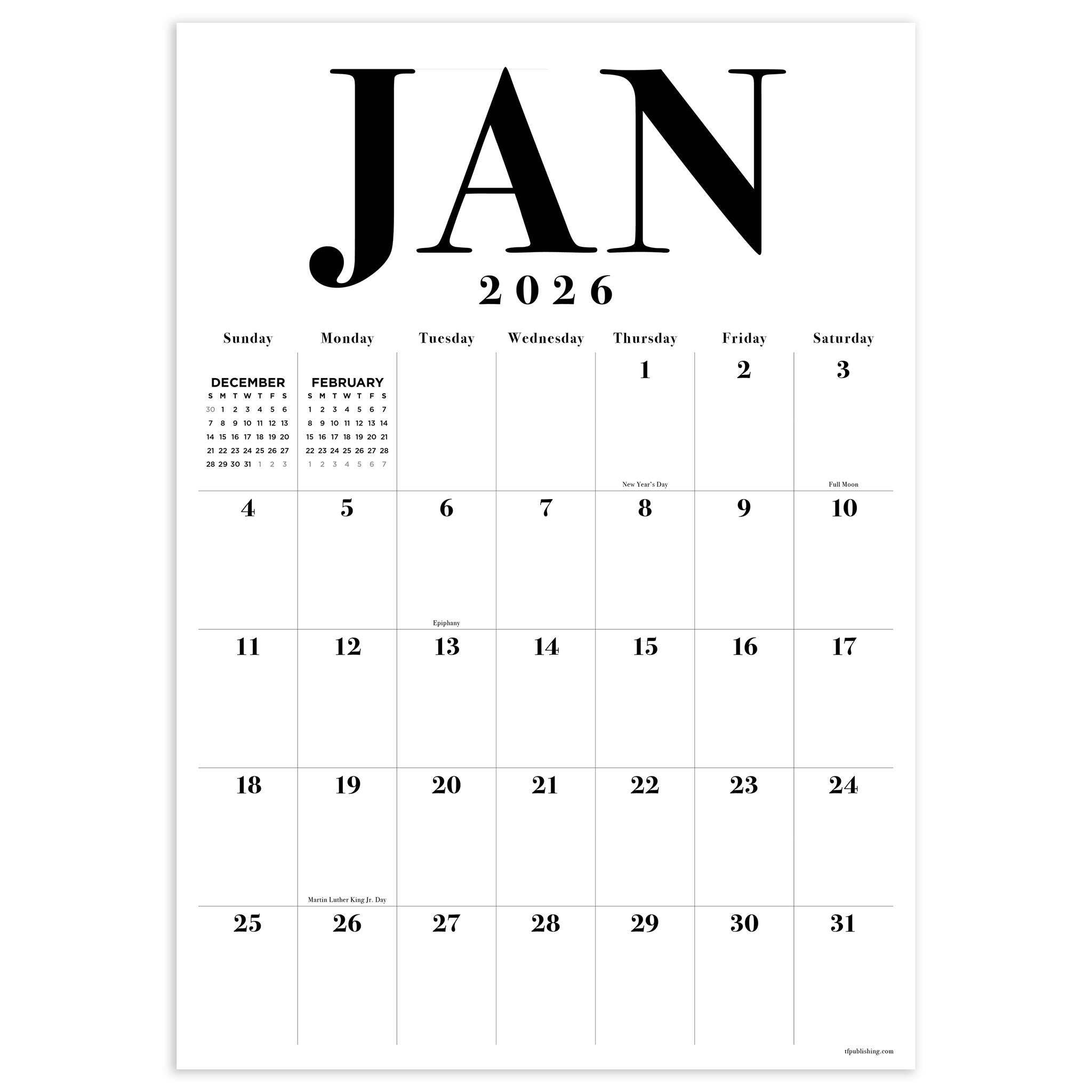 Calendrier-affiche typographique 2026