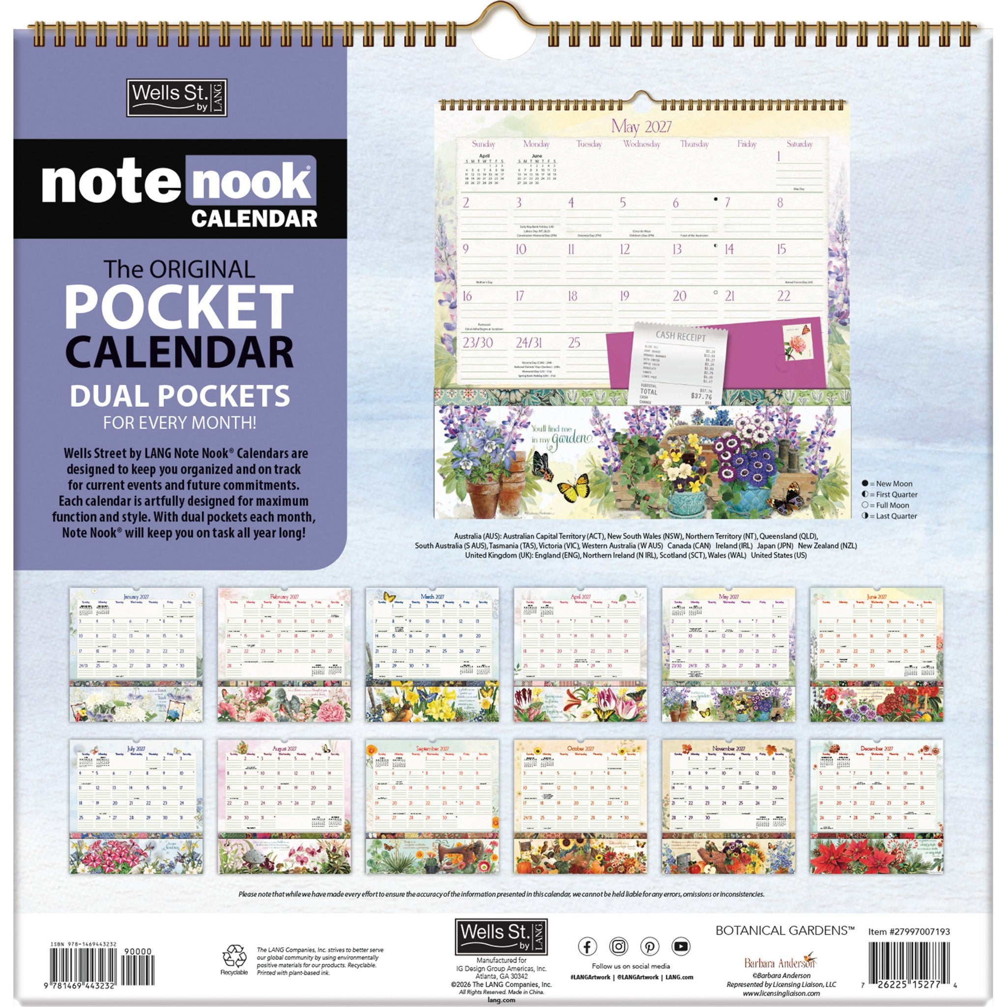 Calendrier mural 2027 Botanical Gardens Note Nook