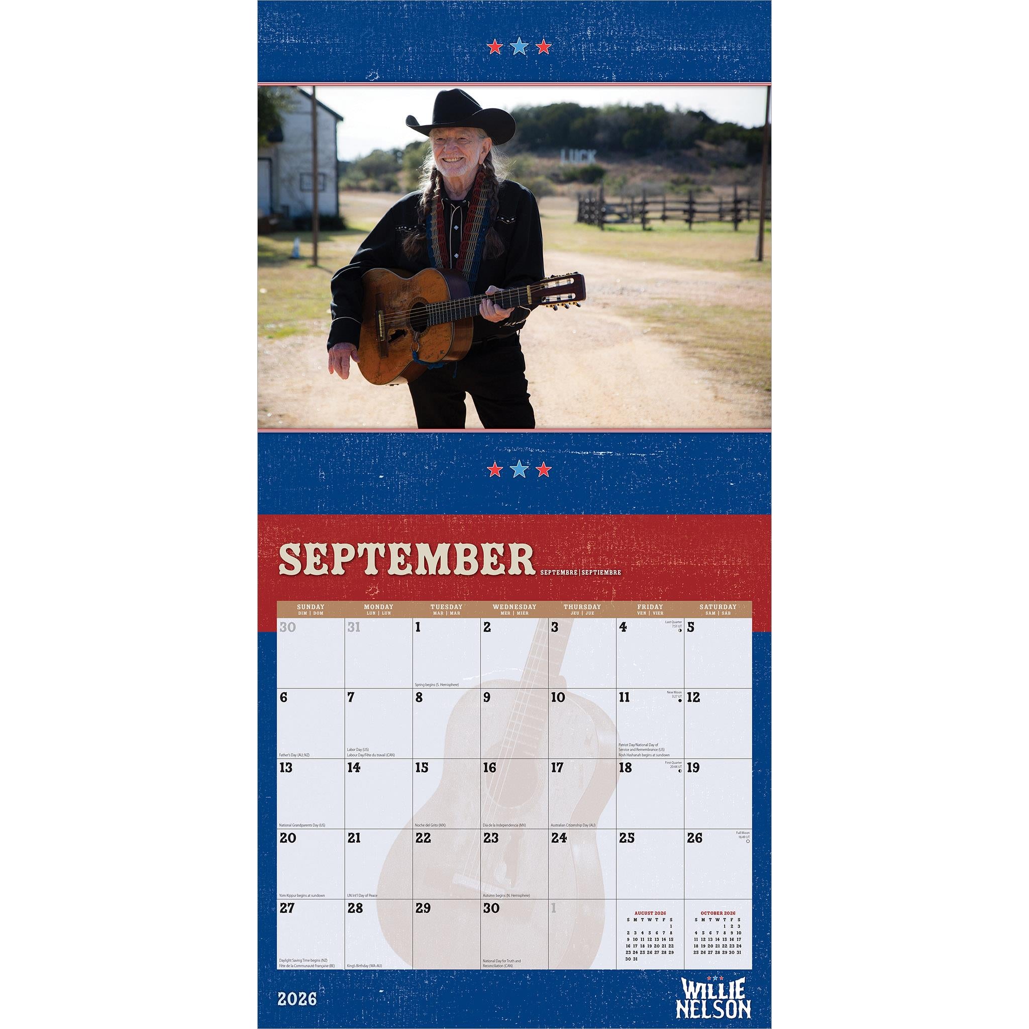 Calendrier mural Willie Nelson 2026 - Disponible uniquement en ligne