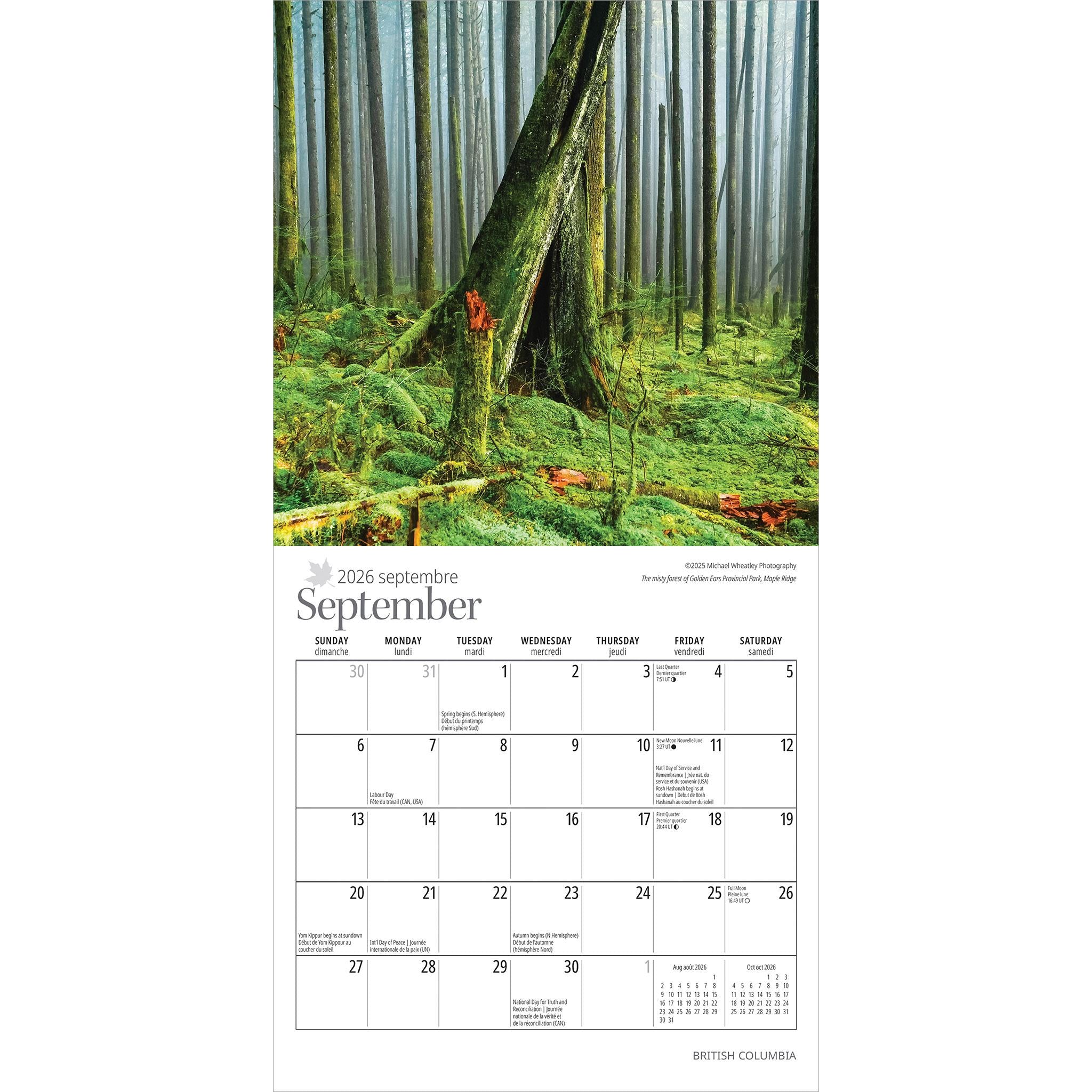 Mini-calendrier de la Colombie-Britannique 2026