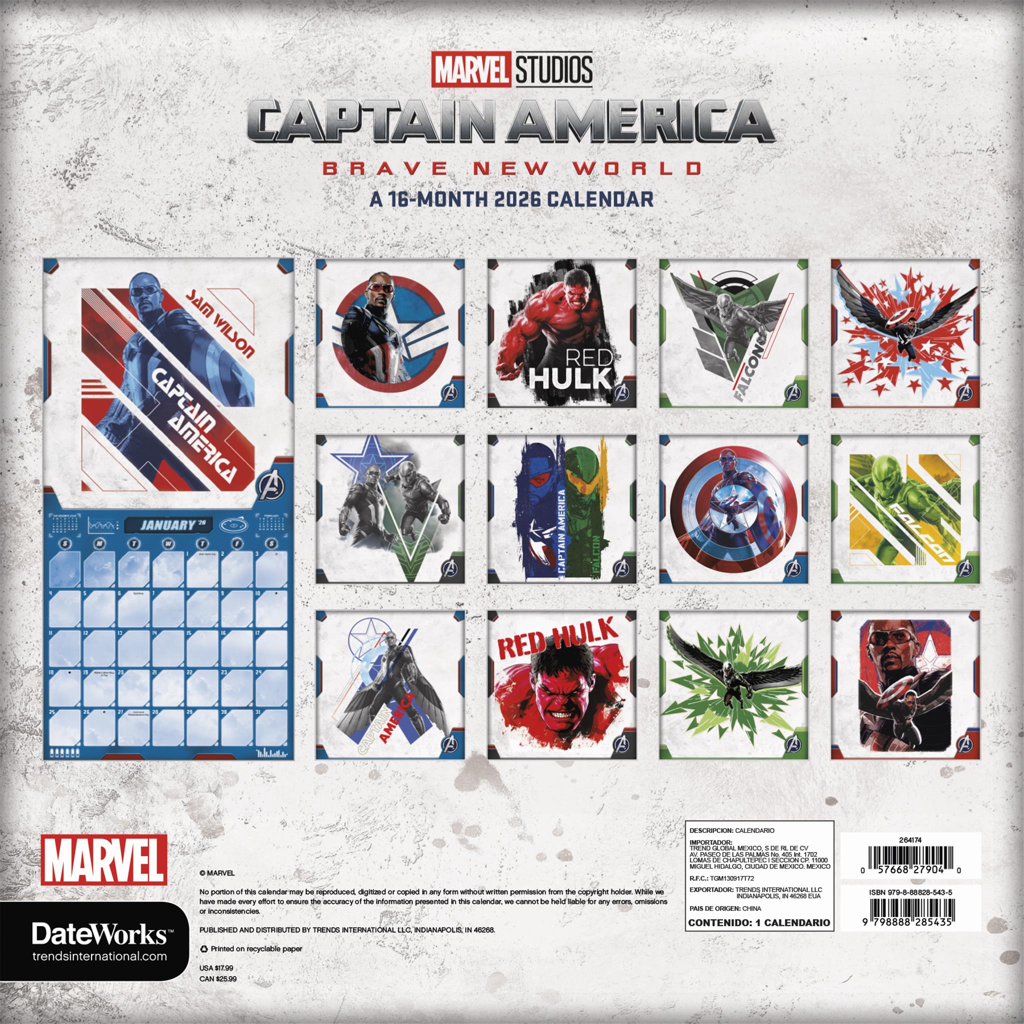 Calendrier mural Captain America : Le Meilleur des mondes 2026 - Disponible uniquement en ligne