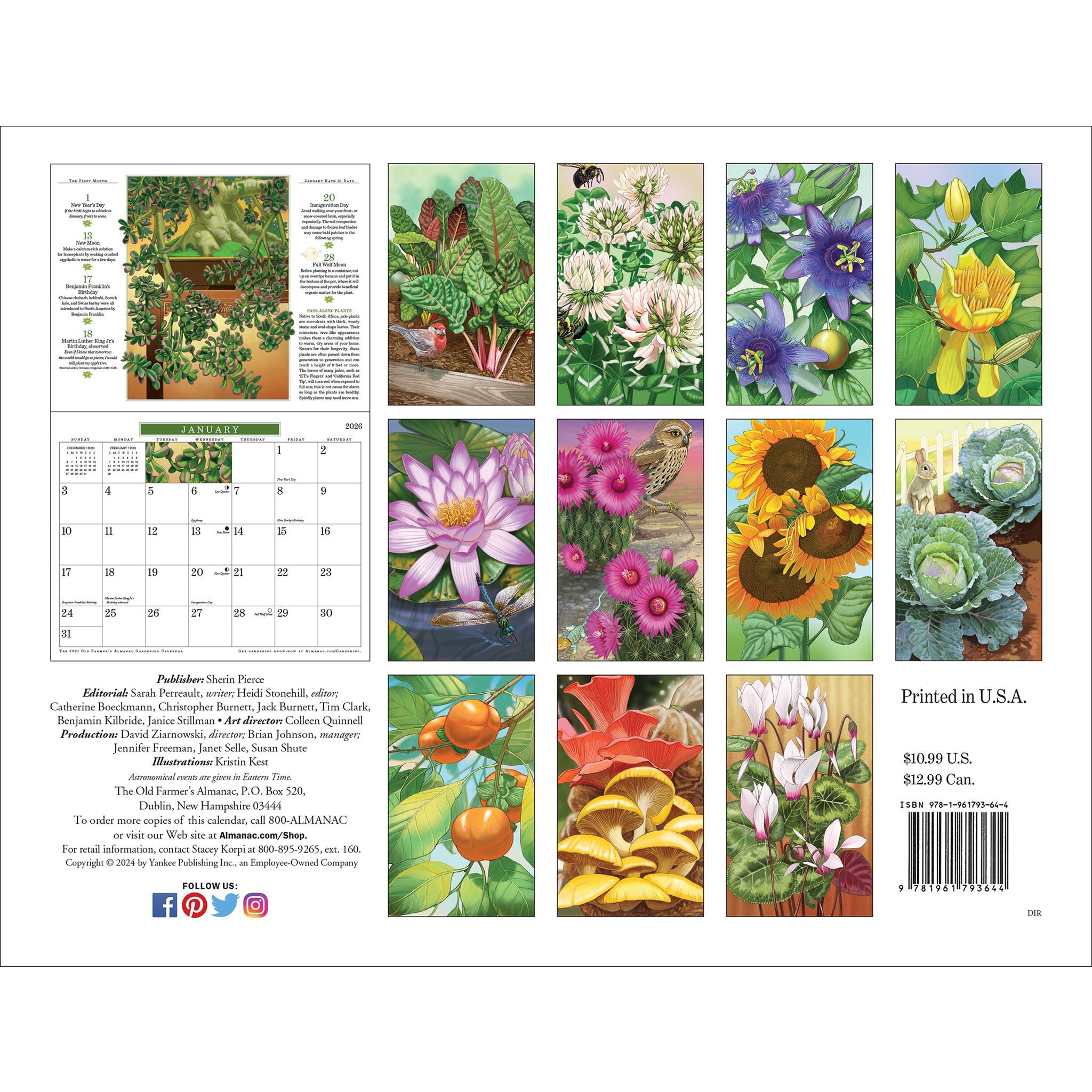Calendrier mural de jardinage Old Farmers Almanac 2026