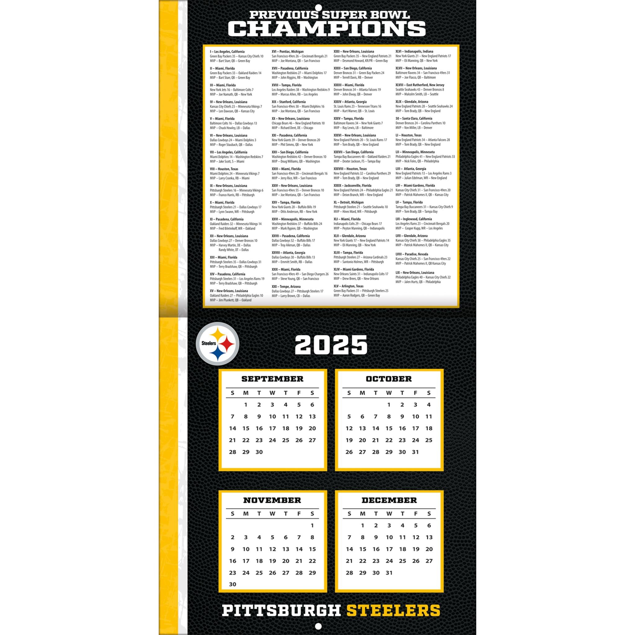 Calendrier miniature 2026 des Steelers de Pittsburgh (NFL) - Disponible uniquement en ligne