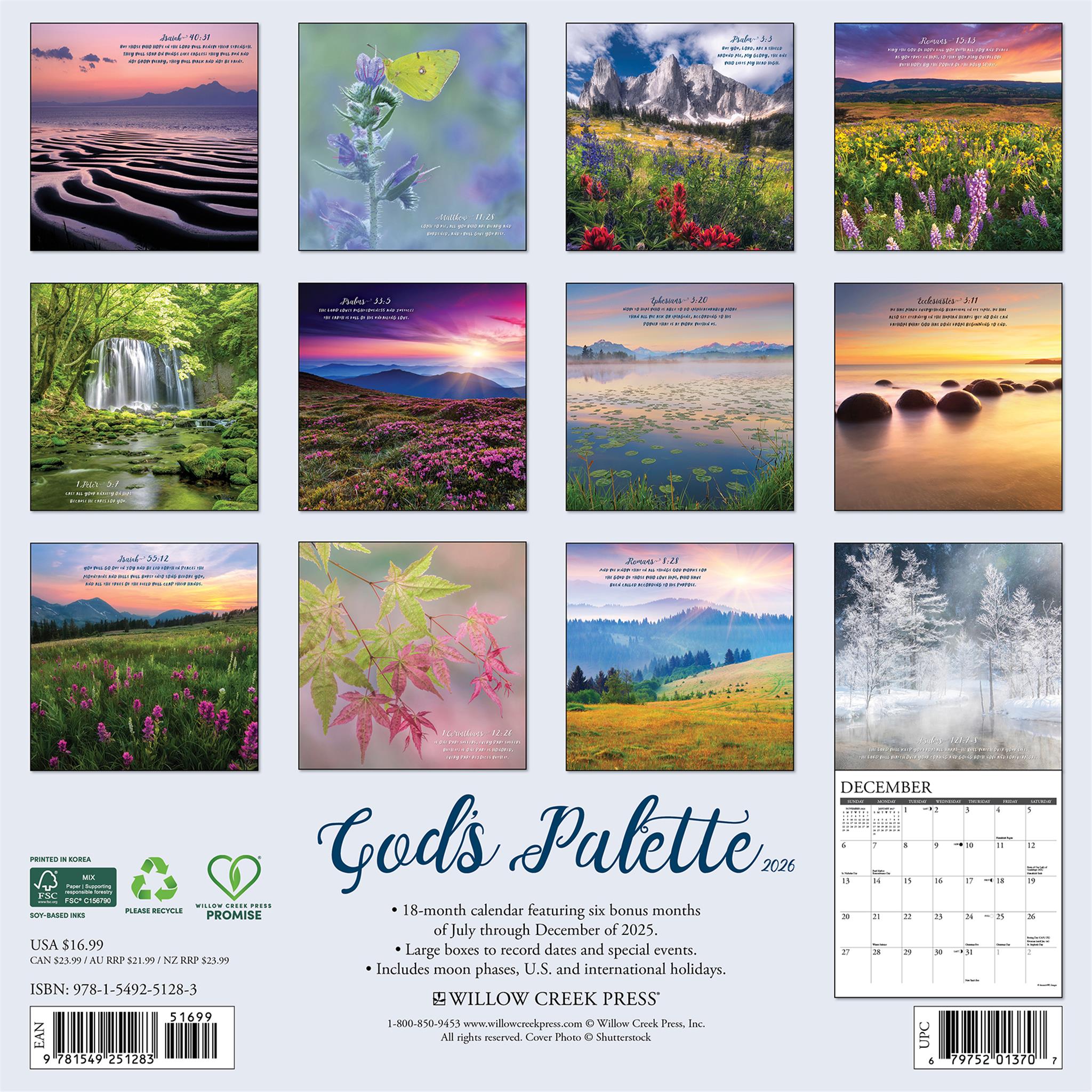 Calendrier mural Gods Palette 2026 - Disponible uniquement en ligne