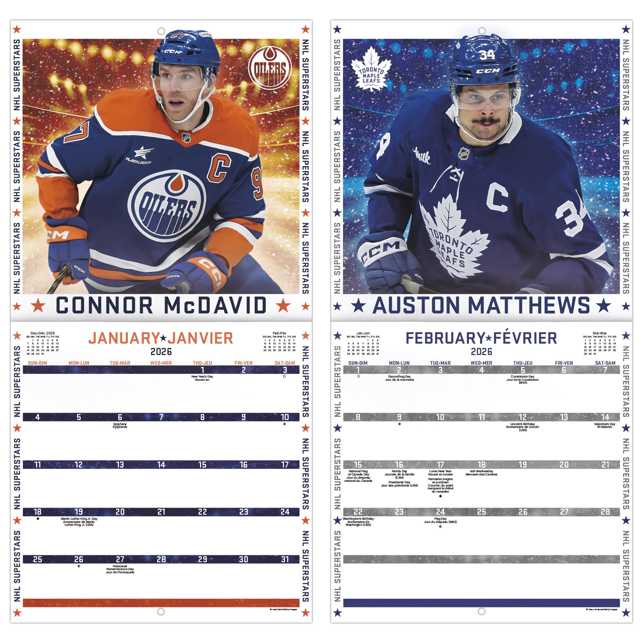 Mini-calendrier bilingue des superstars de la LNH 2026