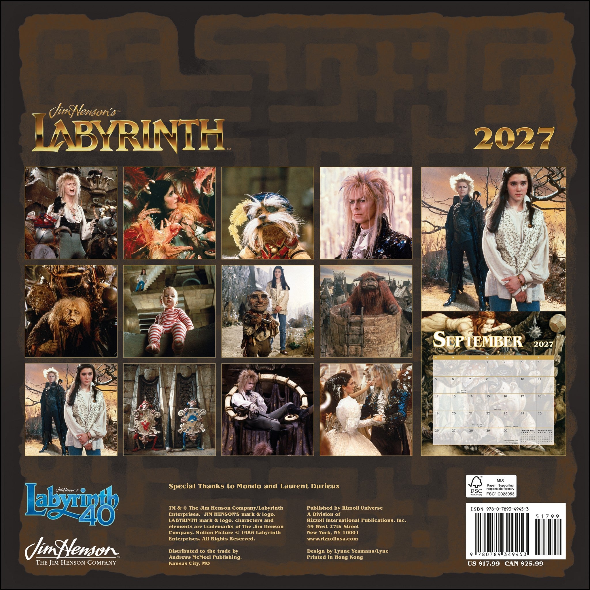Calendrier mural 2027 Le Labyrinthe de Jim Henson