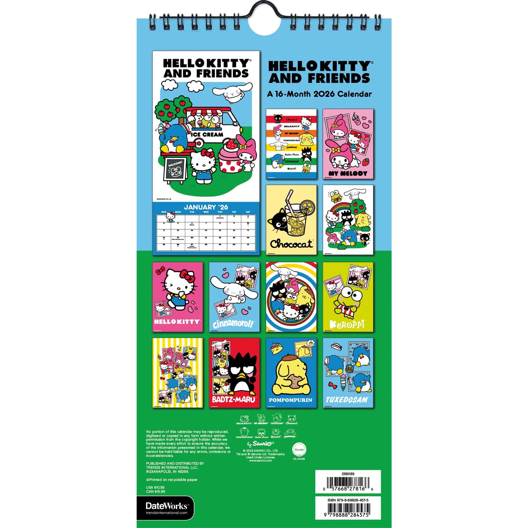 Calendrier mini-poster Hello Kitty et ses amis 2026