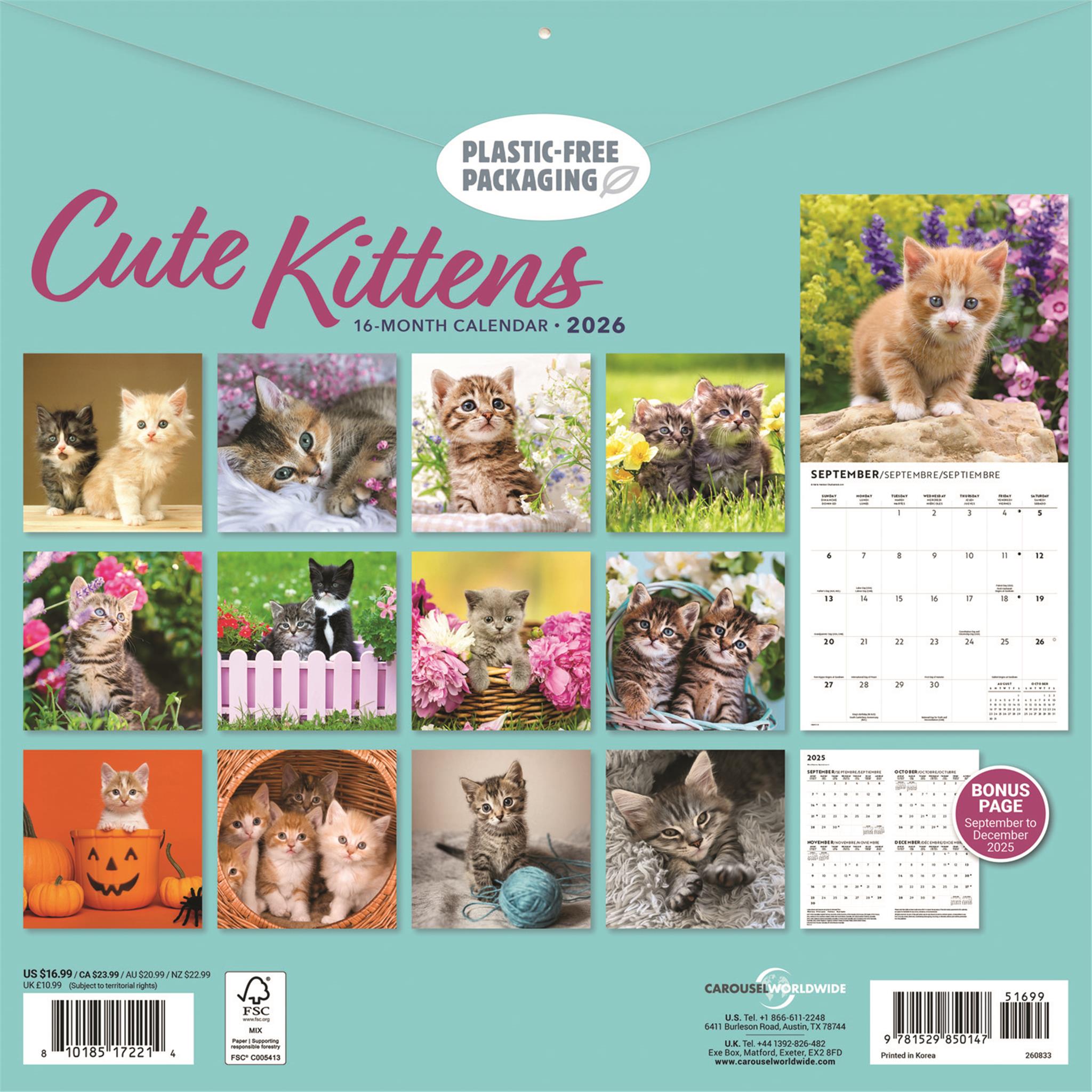 Calendrier mural 2026 avec de mignons chatons