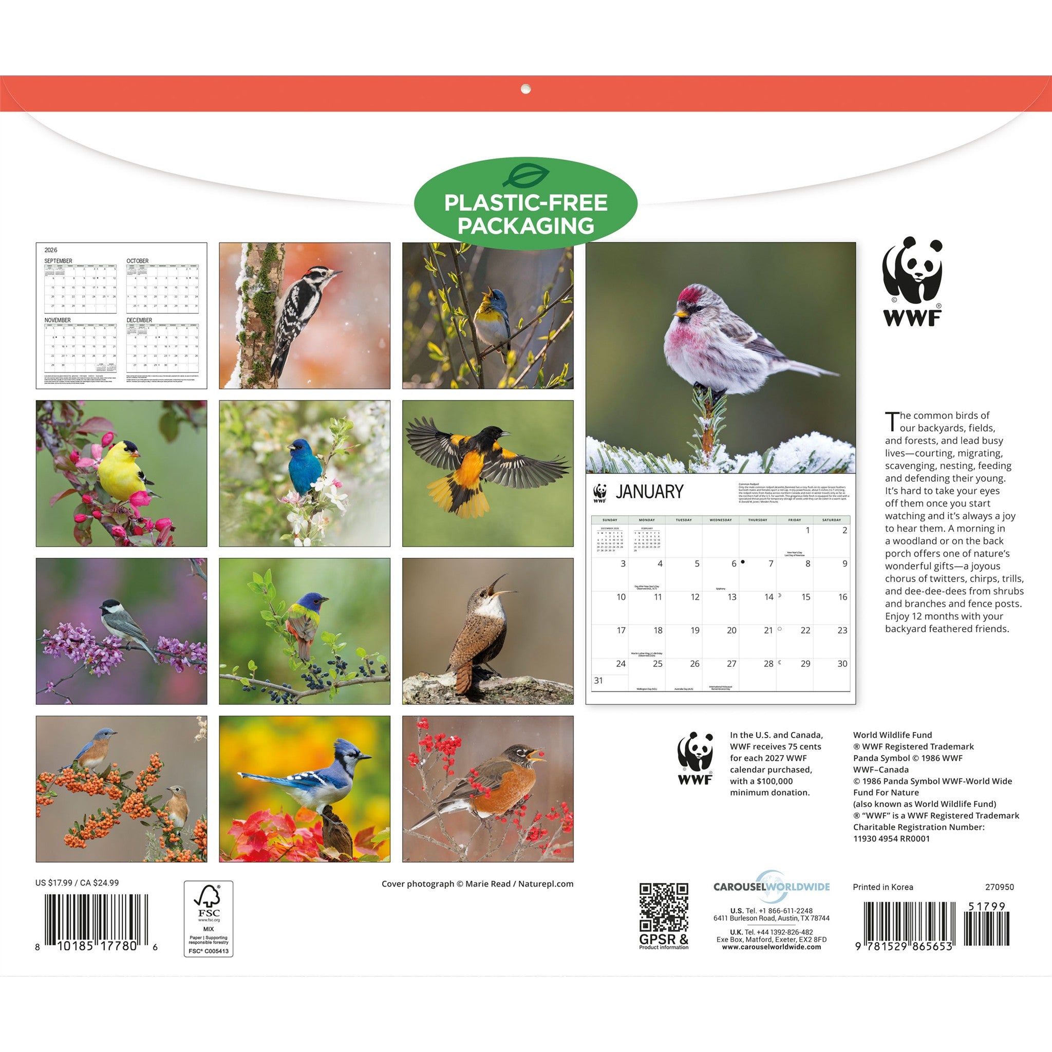 Calendrier mural Oiseaux de jardin 2027 du Fonds mondial pour la nature
