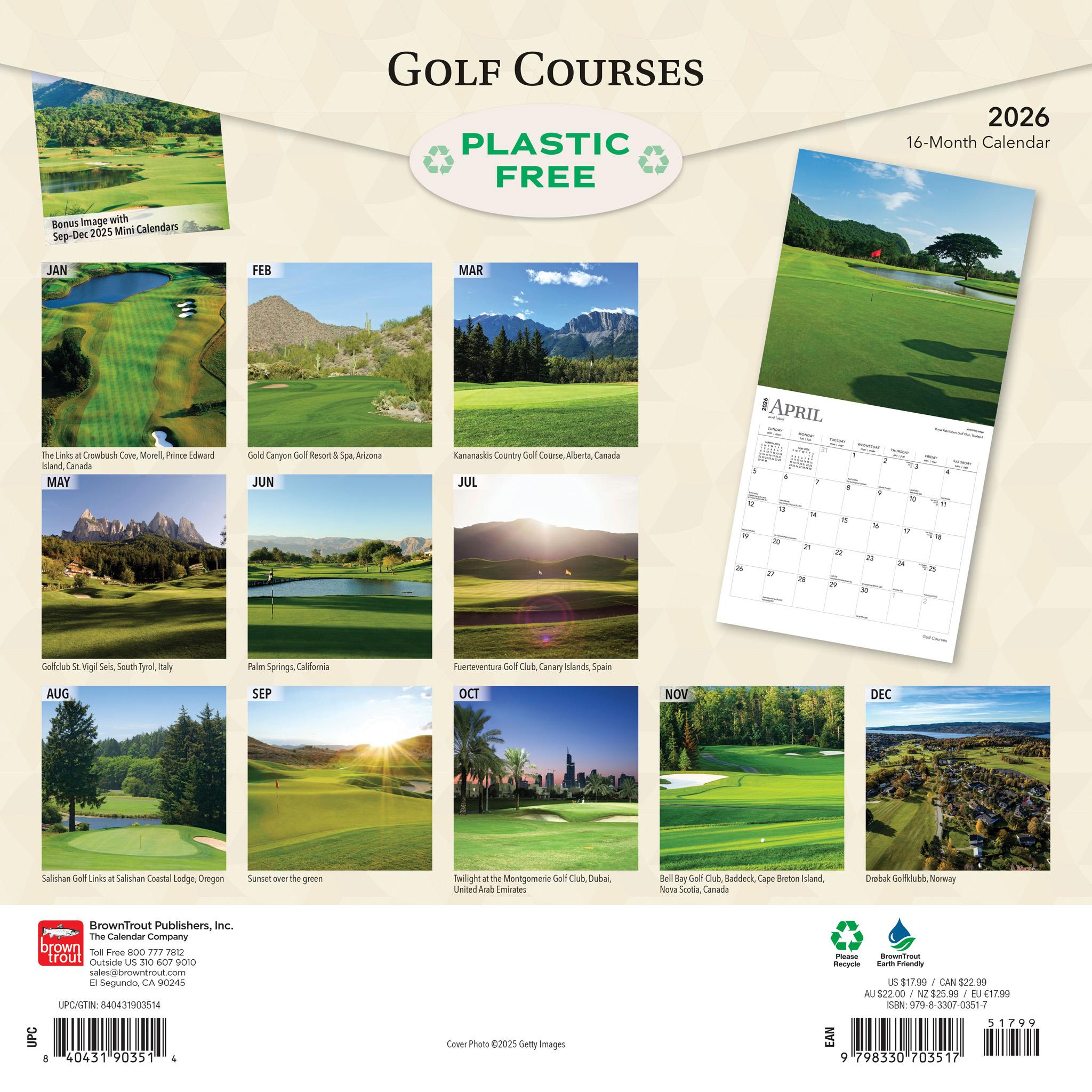 Golf Courses 2026 Wall Calendar