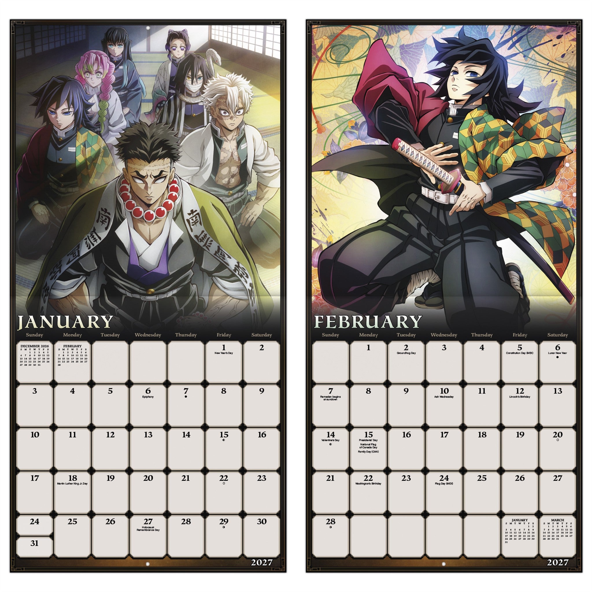 Calendrier mural Demon Slayer Kimetsu no Yaiba exclusif avec autocollants 2027